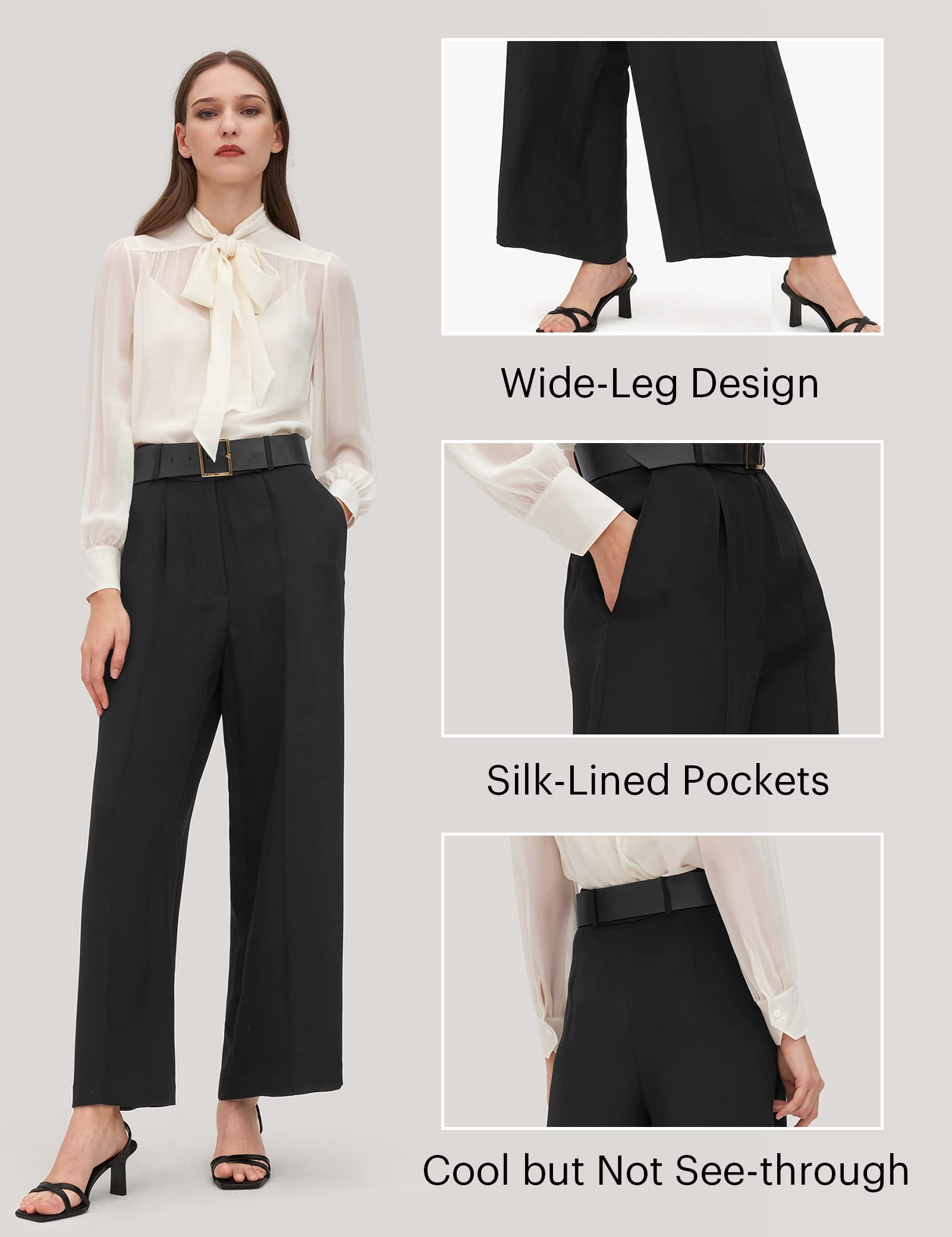 Luxury 100% Pure Mulberry Silk Pants for Women - 30 Momme Heavy Weight Wide Leg Trousers | Soft Breathable Lounge Pants for Yoga, Travel & Home Comfort | Elegant Casual Wear for All Seasons