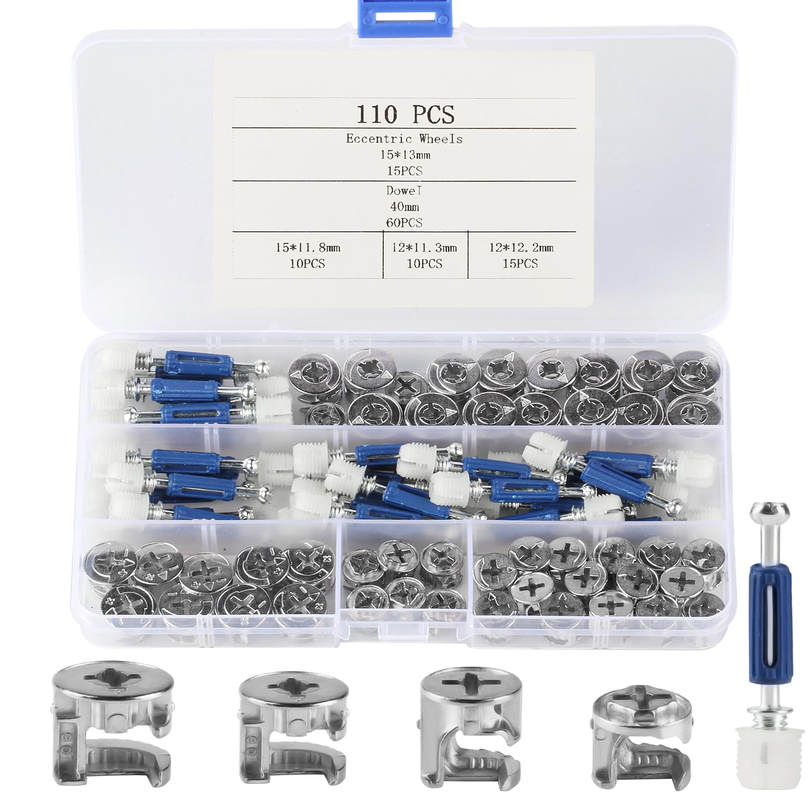 110 Pcs Cam Lock Nuts and Screws Set - 3-in-1 Furniture Fasteners for Cabinet & Drawer Assembly - Durable Hardware Connectors for DIY Furniture Building & Home Improvement Projects