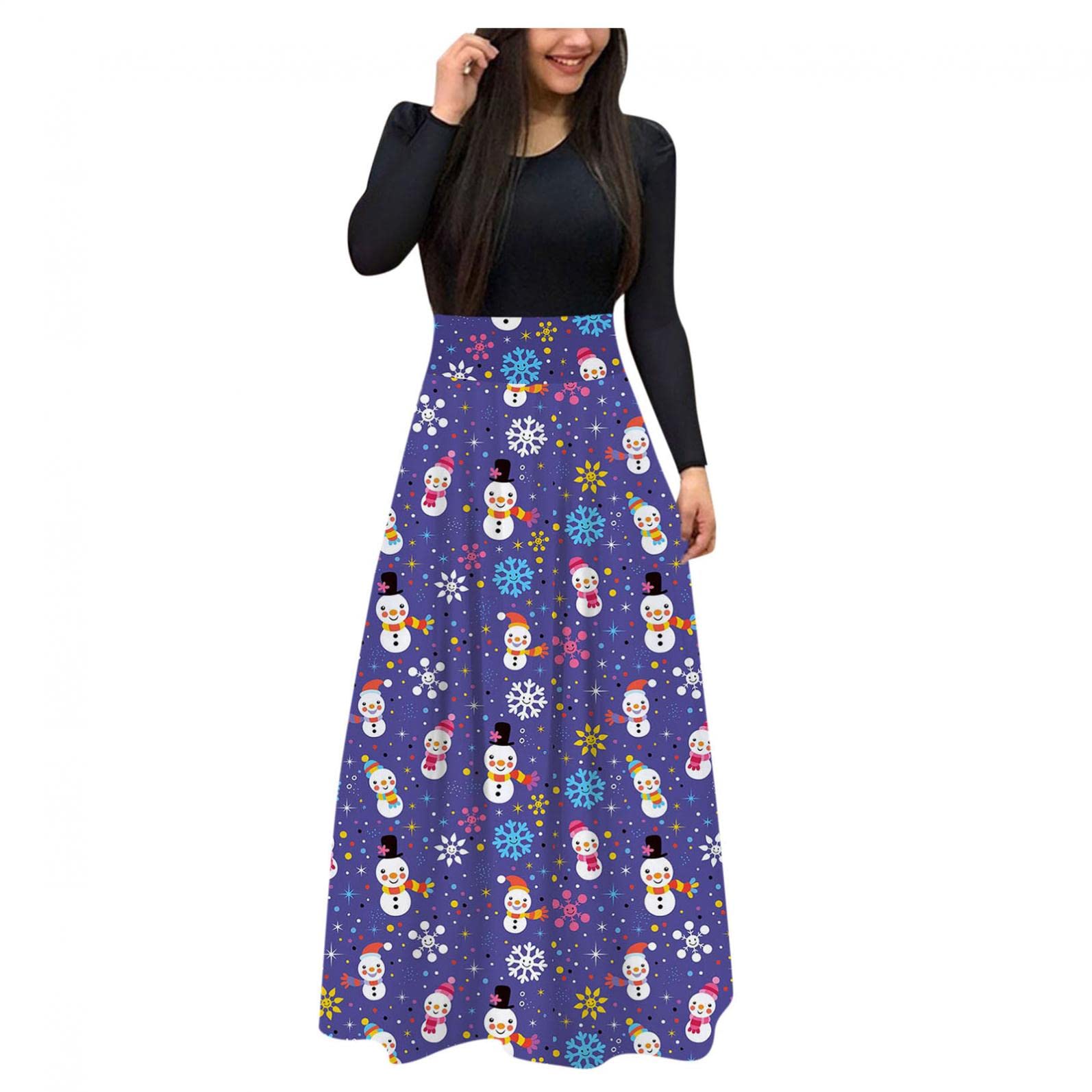 ORT Women's Holiday Christmas Winter Dress - Sunflower Print Bow Knot Long Sleeve Casual Swing Mini Dress for Beach, Party & Seasonal Occasions