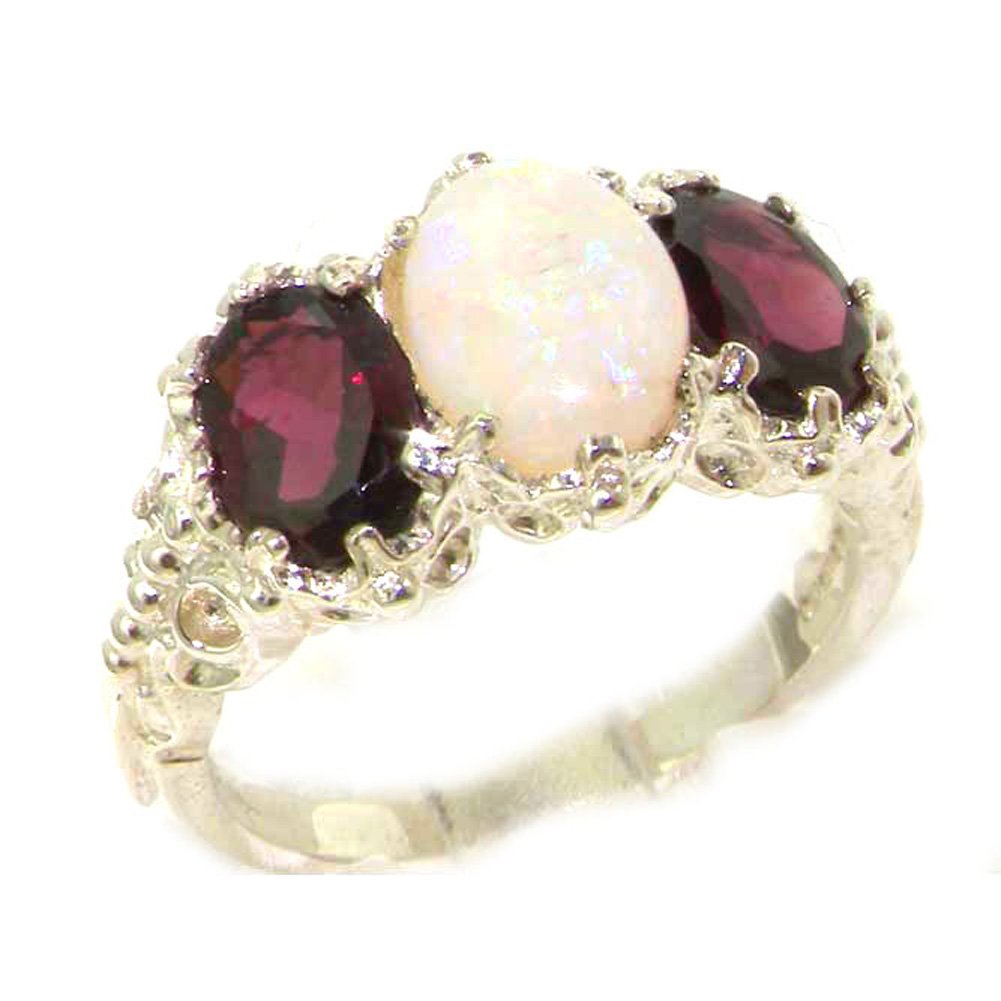 925 Sterling Silver Natural Opal & Garnet Promise Ring for Women - Size 9.5, Elegant Gift for Anniversary, Engagement or Special Occasion