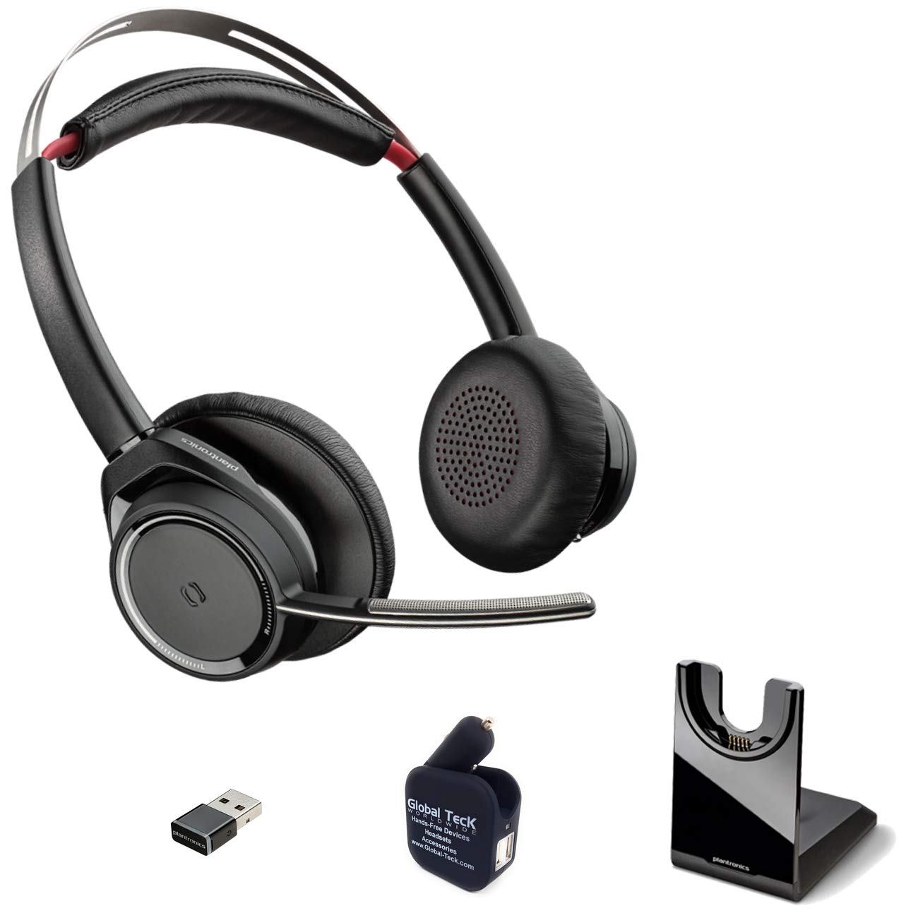 Poly Voyager Focus UC B825 Wireless Bluetooth Headset with Boom Mic - 12H Talk Time, Active Noise Cancelling for Office & Noisy Workplaces, Premium Sound Quality - Includes Stand, Cloth & Dongle (Ideal for Remote Work, Video Calls & Gaming)