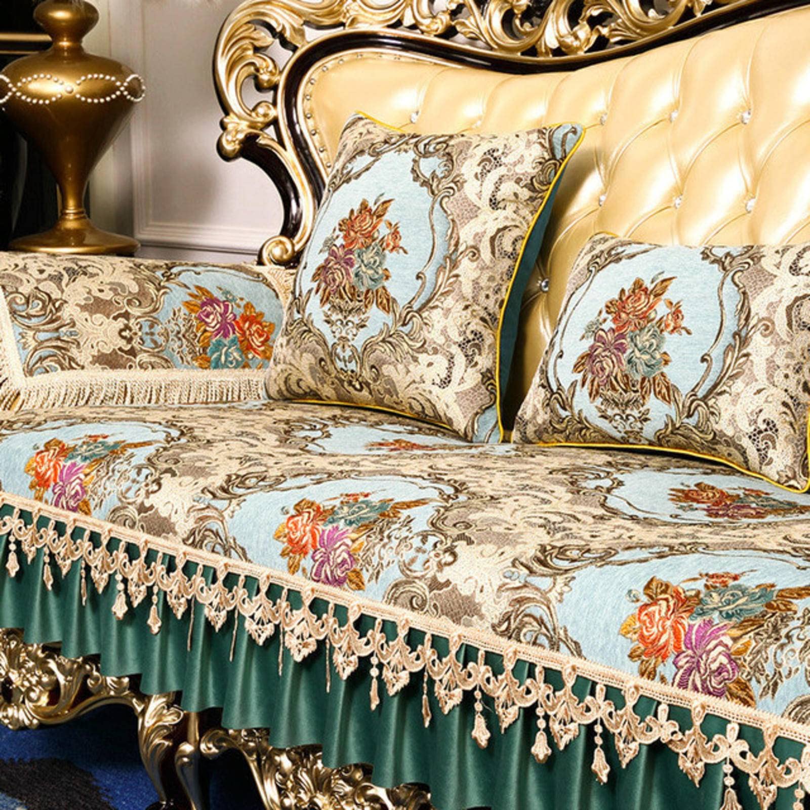 NC Retro Jacquard Sofa Cover for 2 3 4 Seater Couches - European Style Lace Luxury Leather Protector with Non-Slip Design - Perfect for Living Room, Armchair & Dining Chair Protection