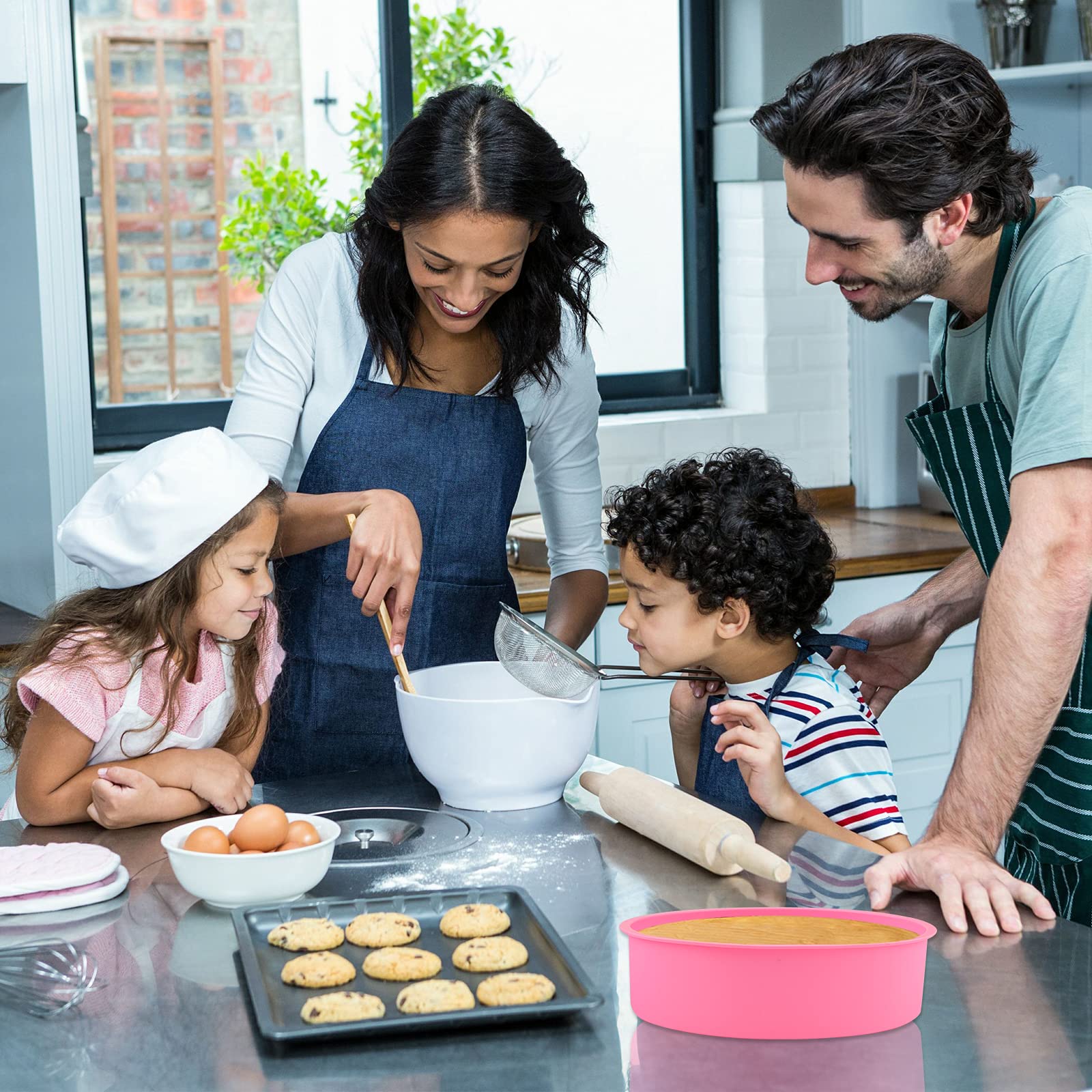 4-Piece Non-Stick Silicone Cake Pan Set - 8 Inch Round Baking Molds for Layer Cakes, Rainbow Cakes & Chiffon Cakes | Reusable, BPA-Free & Dishwasher Safe | Perfect for Birthday Parties, Wedding Cakes & Home Baking
