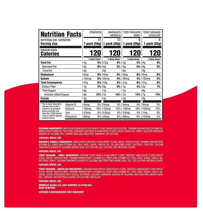 Schoolhouse Snacks Graham Cracker Variety Pack - 40ct Kids Snacks with Pokemon, Barnum's Animal Crackers & Teddy Grahams | Perfect for School Lunches, After-School Treats & Birthday Party Snacks