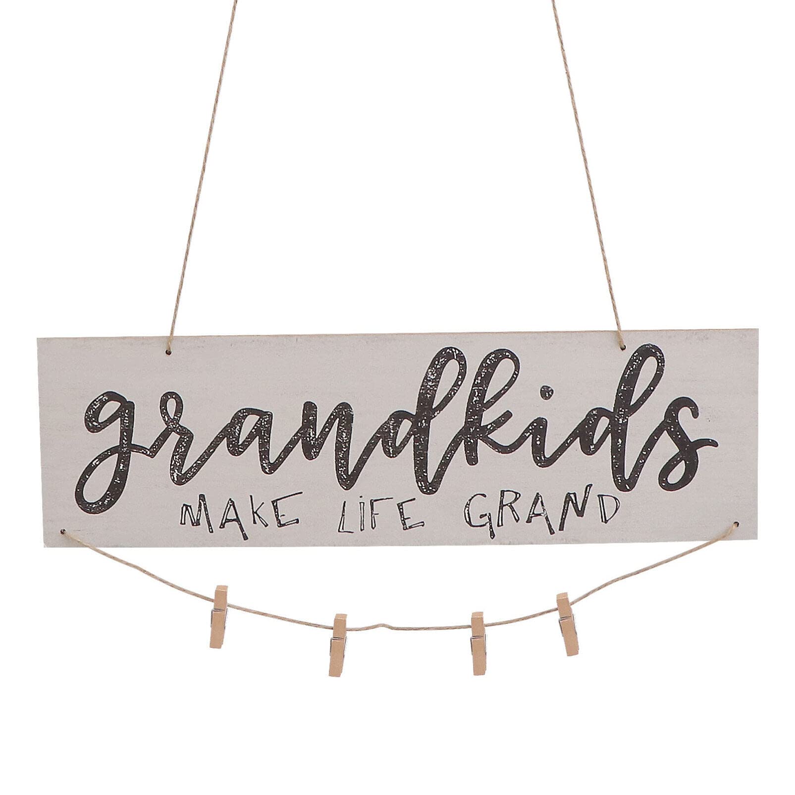 Garneck Mini Wooden Hanging Photo Frame - DIY Picture Display Board with Wooden Clips & Beaded Ropes for Grandparents, Home Decor (White) | Perfect for Living Room Walls, Nursery Decor & Family Gift Ideas