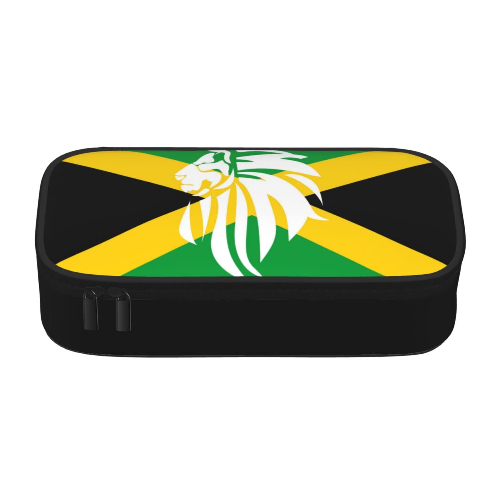 Jamaican Lion Flag Large-Capacity Pencil Case - Double Zipper Storage Bag for School, Office & Travel | Multifunctional Desk Organizer & Cosmetic Pouch for Women