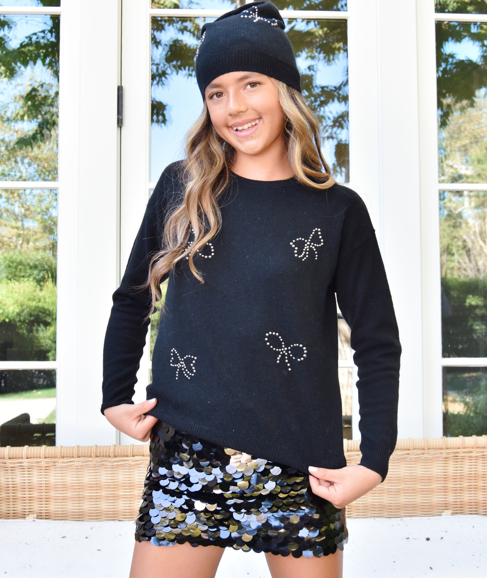 FBZ Girls Black Sequin Skirt for Parties, Dance Performances & Special Occasions - Sparkly & Elegant Paillette Skirt for Kids
