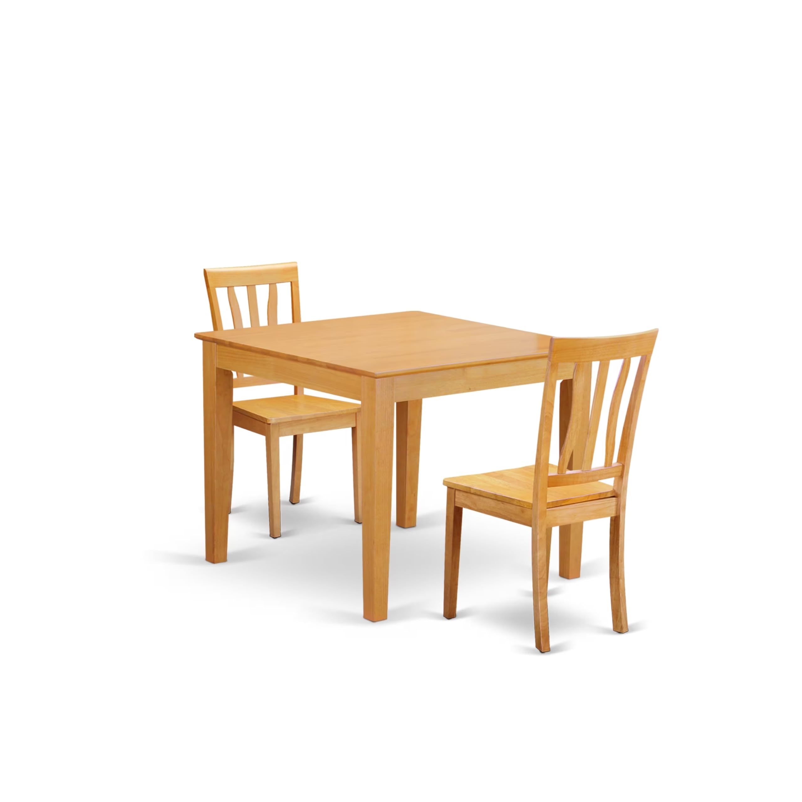 East West Furniture OXAN3-OAK-W 3-Piece Small Space Kitchen Table Set with Square Dining Table & 2 Chairs, 36x36 Inches, Oak - Perfect for Apartments, Breakfast Nooks & Cozy Dining Areas