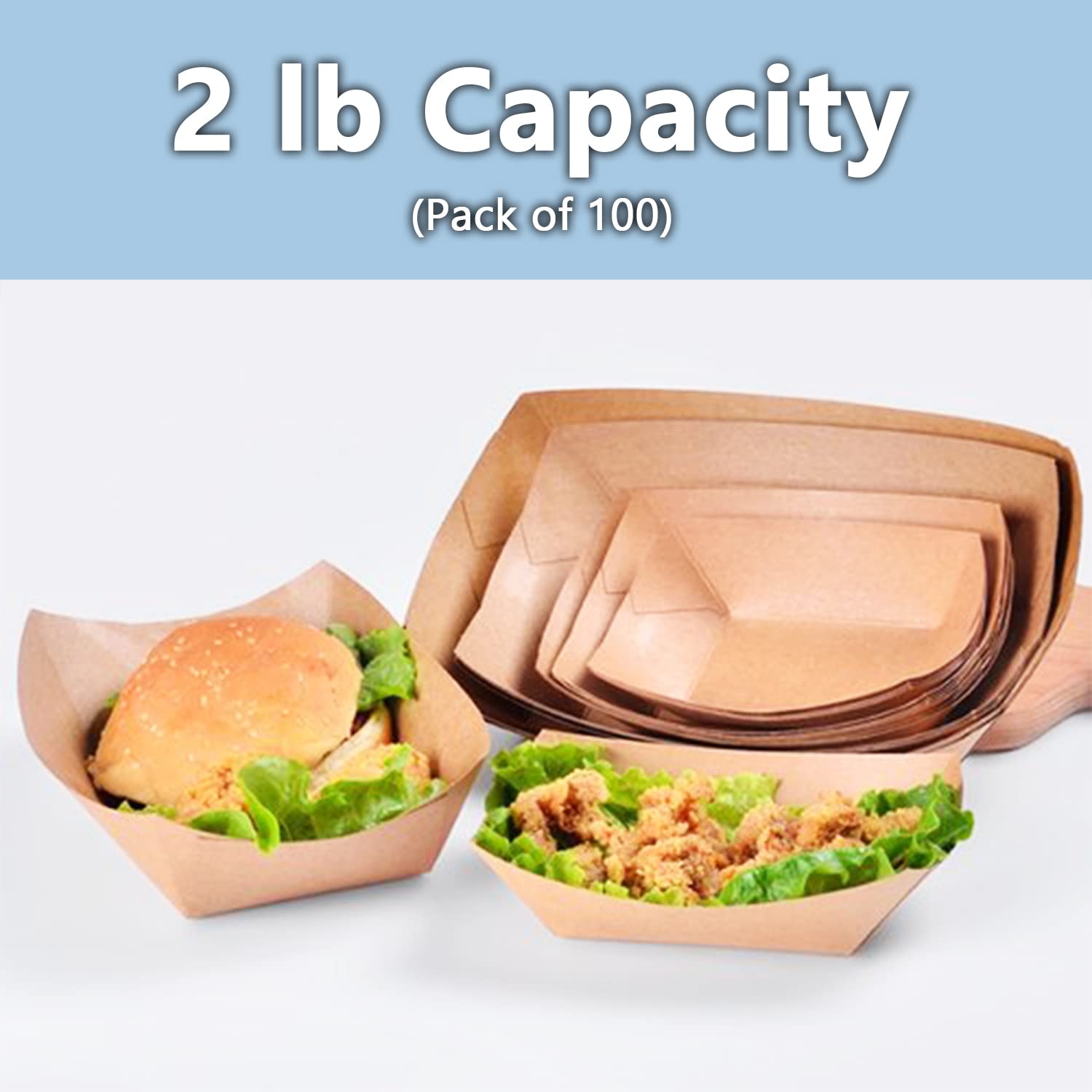 Eco-Friendly Disposable Kraft Paper Food Trays - 100% Biodegradable & Recyclable Serving Trays for Hot/Cold Food (2Lb Capacity, Pack of 100) - Perfect for Picnics, BBQs, Parties, Camping & Outdoor Events