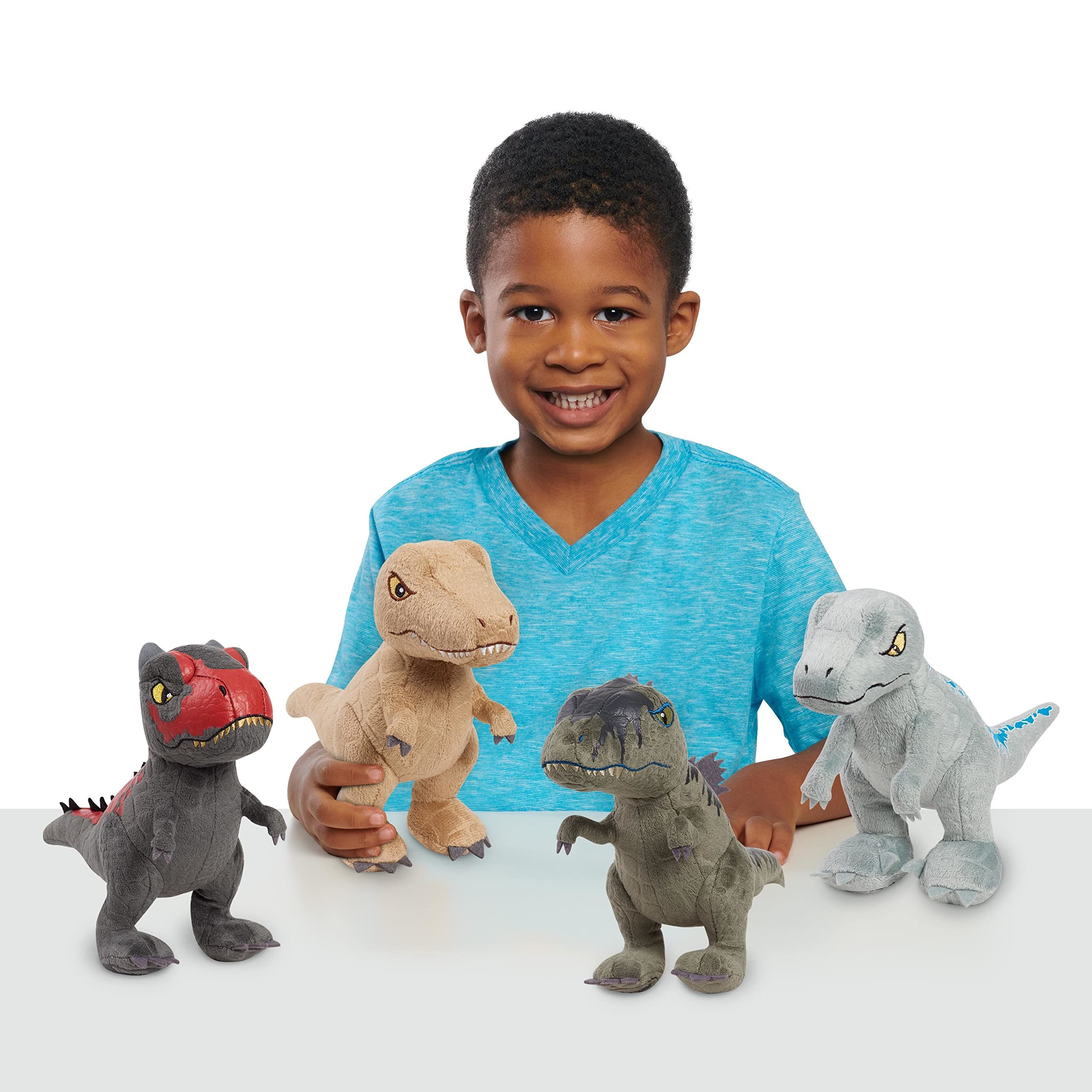 Just Play Jurassic World Plush Collector Set - 4 Pack 7 Inch Soft Dinosaur Stuffed Animals for Kids, Gift, Bedroom Decor & Playtime Fun