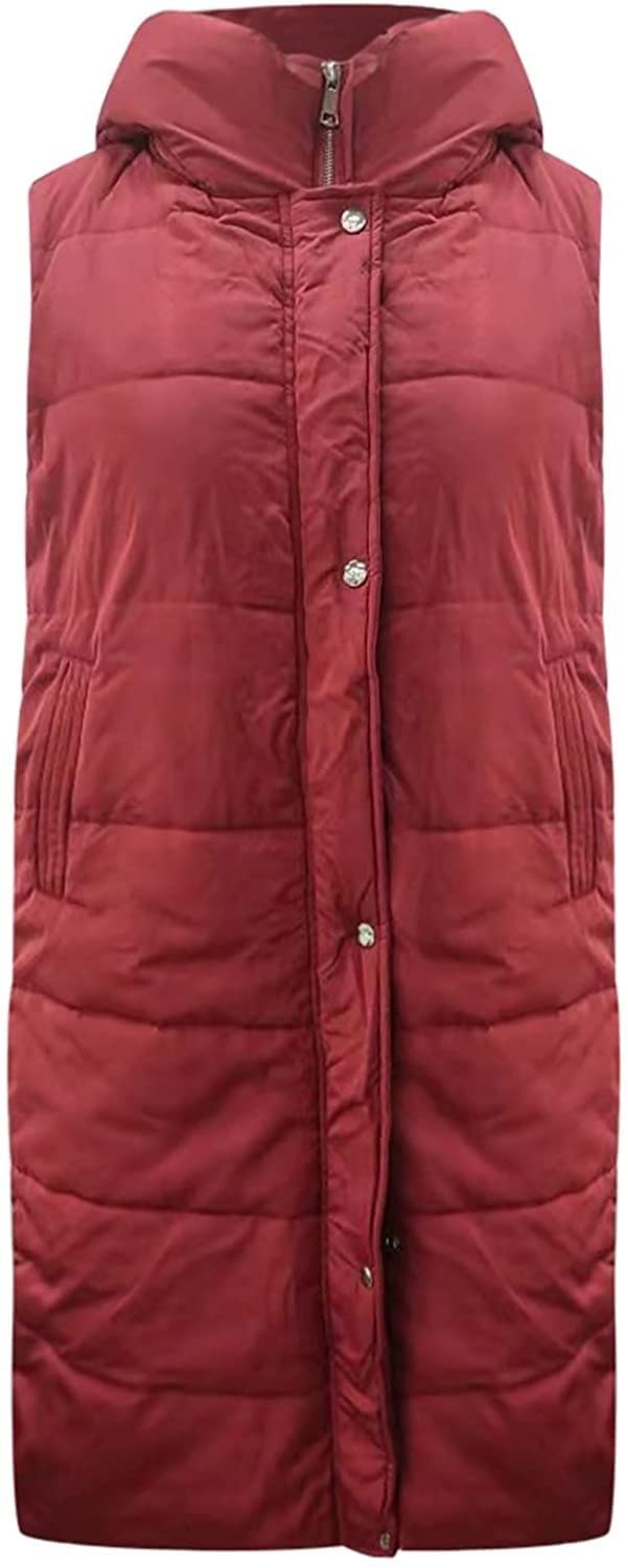 Women's Long Sleeveless Down Hooded Vest - Warm Winter Waistcoat Jacket for Outdoor Activities, Travel & Cold Weather Fashion