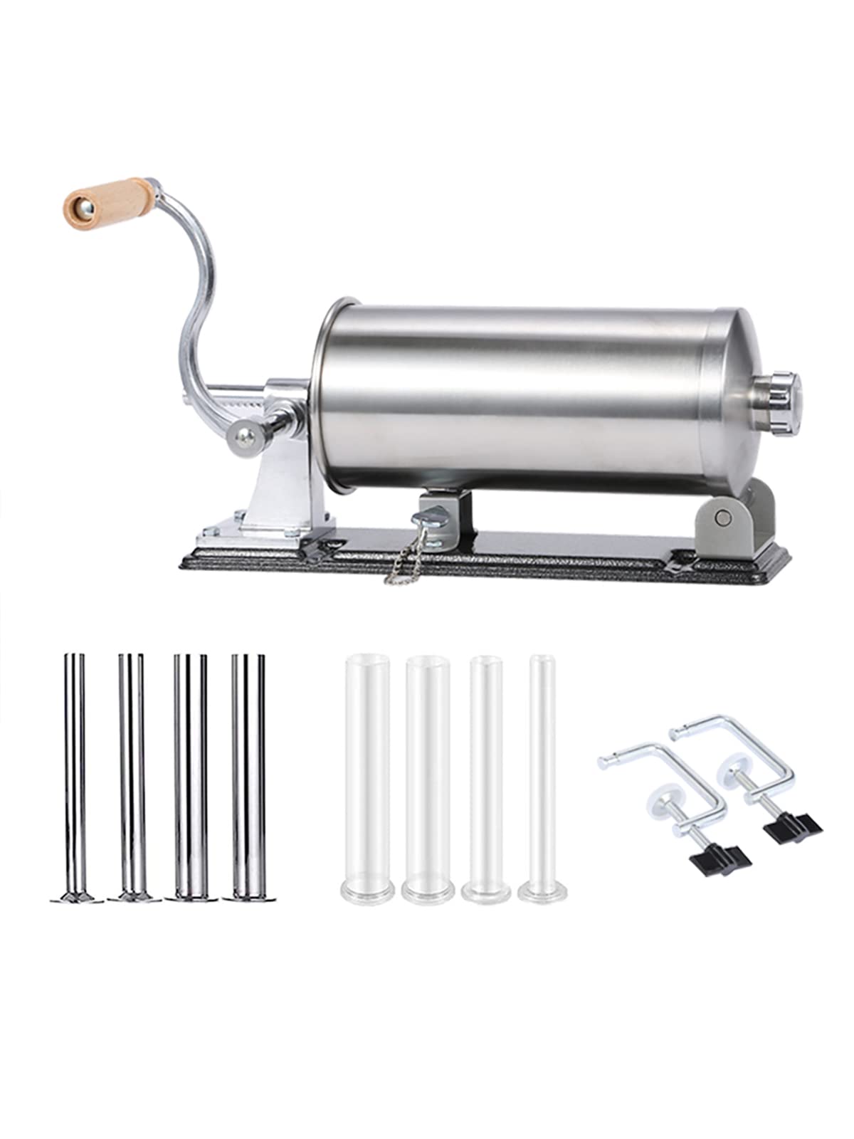 Stainless Steel Manual Sausage Stuffer - 2.5LBS Horizontal Meat Filler with 8 Stuffing Tubes for Homemade Sausage Making | Perfect for Kitchen, BBQ Parties, Camping & Food Preparation