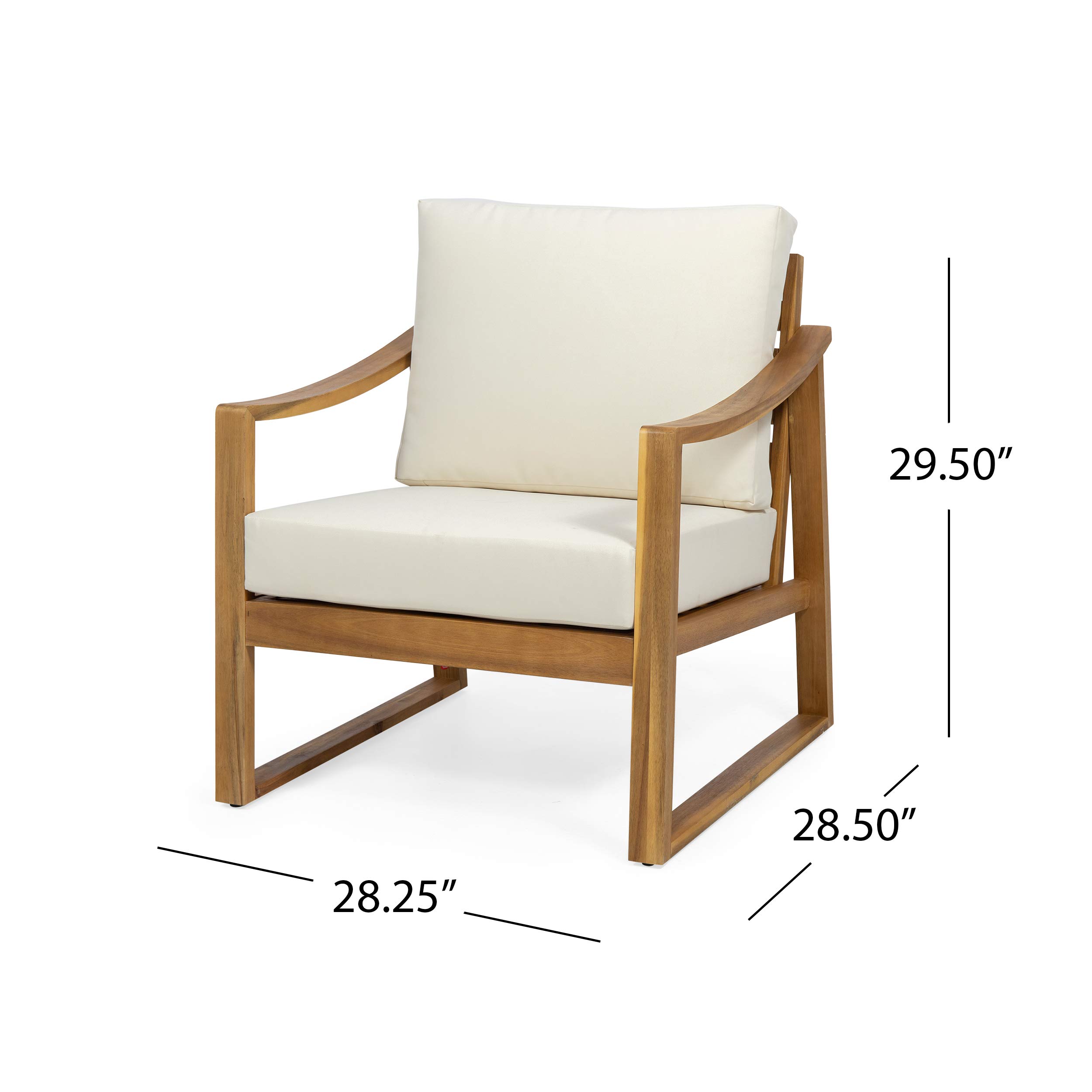 Christopher Knight Home Adolph Outdoor Acacia Wood Club Chairs with Water Resistant Cushions - Teak & Beige Patio Furniture for Garden, Poolside, and Backyard Relaxation