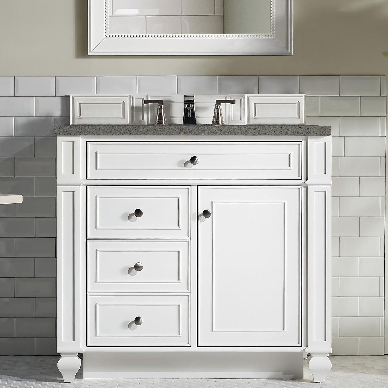 James Martin Vanities Bristol Collection 36-Inch Single Bathroom Vanity in Bright White with Marble Countertop - Perfect for Modern Master Bathrooms & Guest Bath Remodels