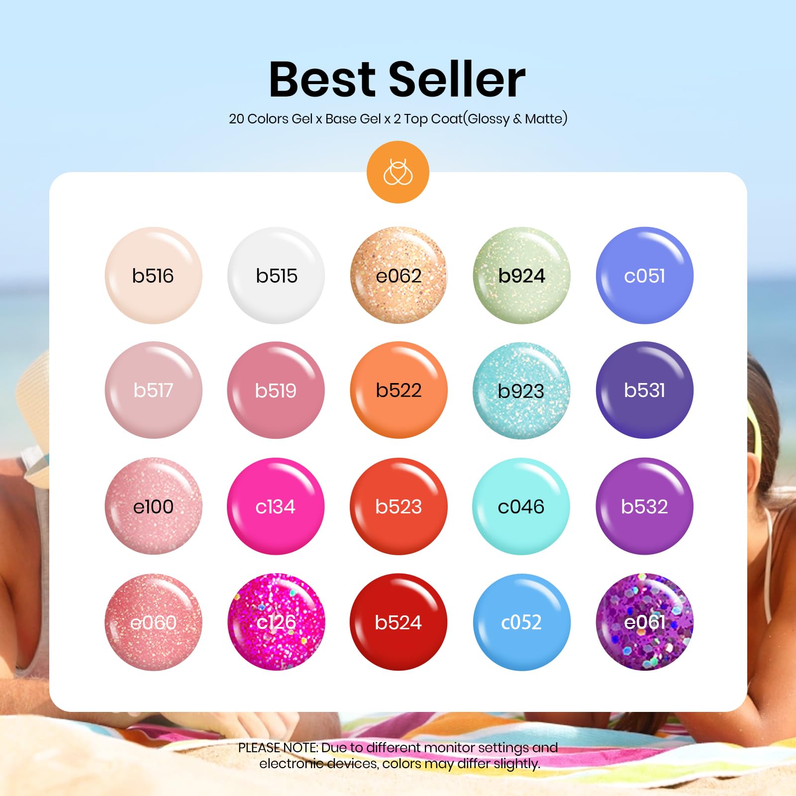 Beetles Gel Nail Polish Set - 20 Colors (Blue, Nude, Pink, Purple, Orange, Glitter) with Base & Top Coat | Soak Off Nail Art Manicure Kit | Perfect Gift for Women & Girls | Salon Quality DIY Nails for Parties, Weddings & Special Occasions