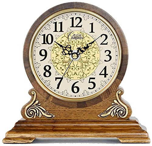 Vintage Oak Fireplace Clock - Silent Retro European Mantel Clock with Battery - Elegant Desktop & Home Decor Gift - Perfect for Living Room, Bedroom, Office & Mantel Display