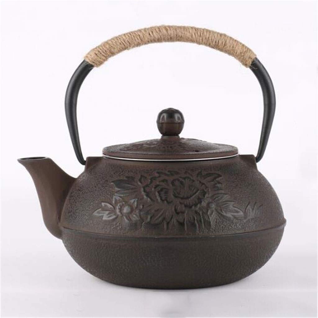Vintage Cast Iron Tea Kettle with Removable Infuser - 0.9L Heat Resistant Stovetop Teapot with Insulated Handle & Rustic Finish - Perfect for Home, Office, Tea Parties & Camping Use