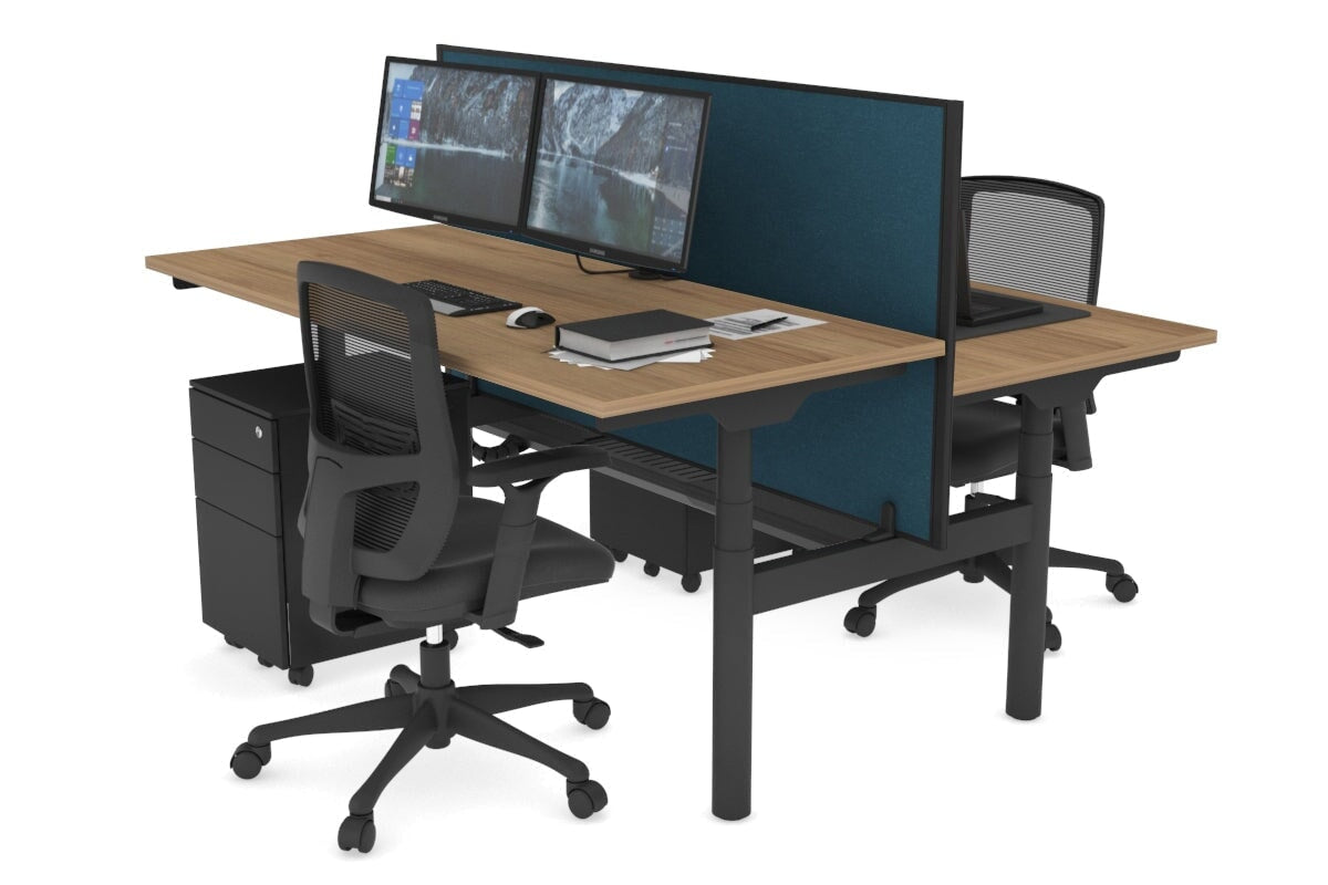 Flexi Premium Height Adjustable 2-Person H Bench Workstation - Black Frame [1400L x 700W] - Ergonomic Office & Home Workspace Solution for Team Collaboration