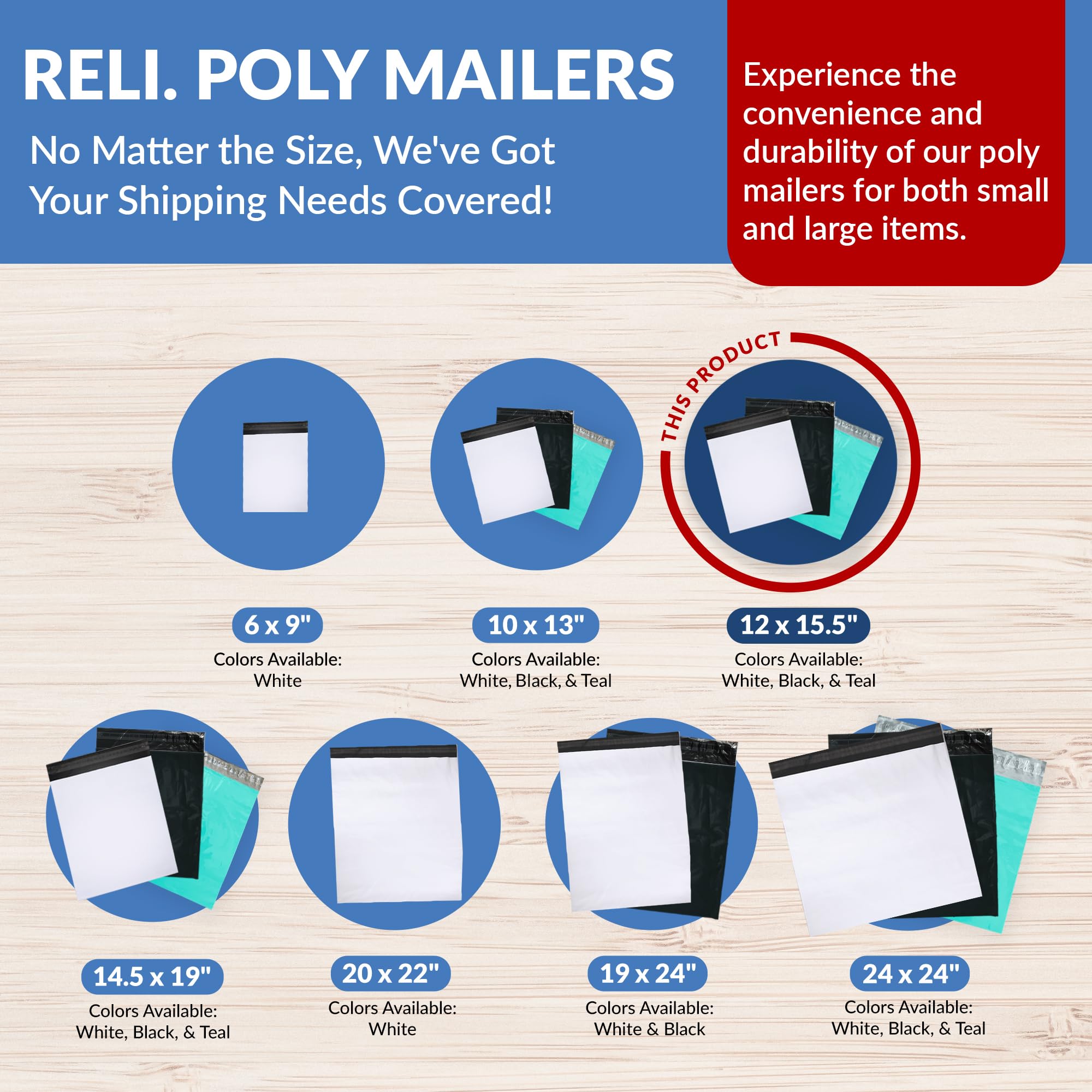 Reliable 12x15.5 Inch White Poly Mailers - 250 Pack | Self-Sealing Shipping Envelopes for Clothing & Lightweight Items | Durable Non-Padded Mailing Bags for Ecommerce, Online Stores & Small Business Shipping