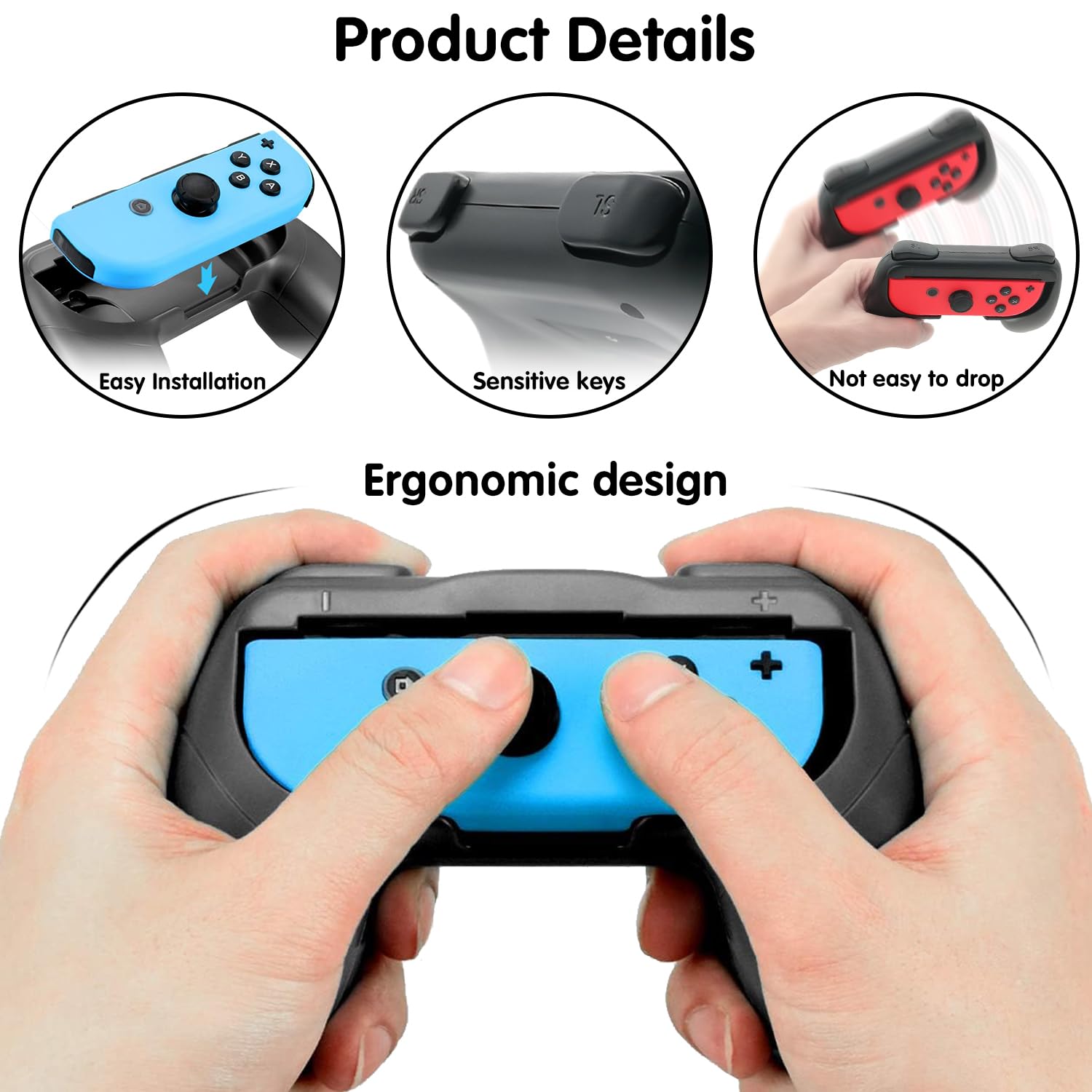 2 Pack Switch Controller Grip Holder - Black Ergonomic Handles for Nintendo Switch Joy-Con - Protective Cover Accessories for Enhanced Gaming Comfort - Compatible with Switch Lite & OLED    **Perfect for Long Gaming Sessions, Travel, and Protecting Your Joy-Cons from Drops & Scratches**