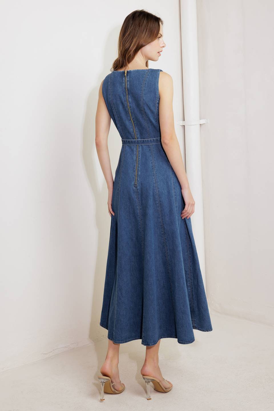 LETTIE Denim Midi Dress for Women - Washed Blue Boat Neck Casual Dress - Perfect for Spring Outfits, Brunch Dates & Weekend Wear