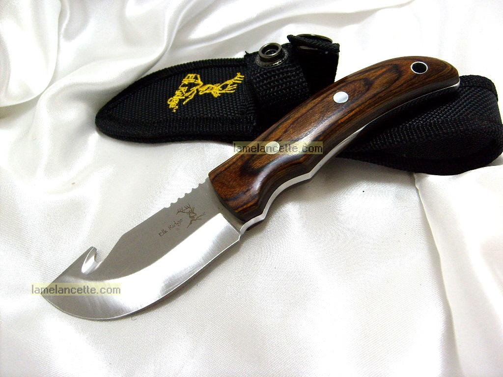 Elk Ridge ER-108 7-inch Fixed Blade Hunting Knife with Mirror Finish Gut Hook & Wood Handle - Survival Knife for Camping, Outdoor Adventures, Bushcraft & Tactical Use - Includes Nylon Sheath
