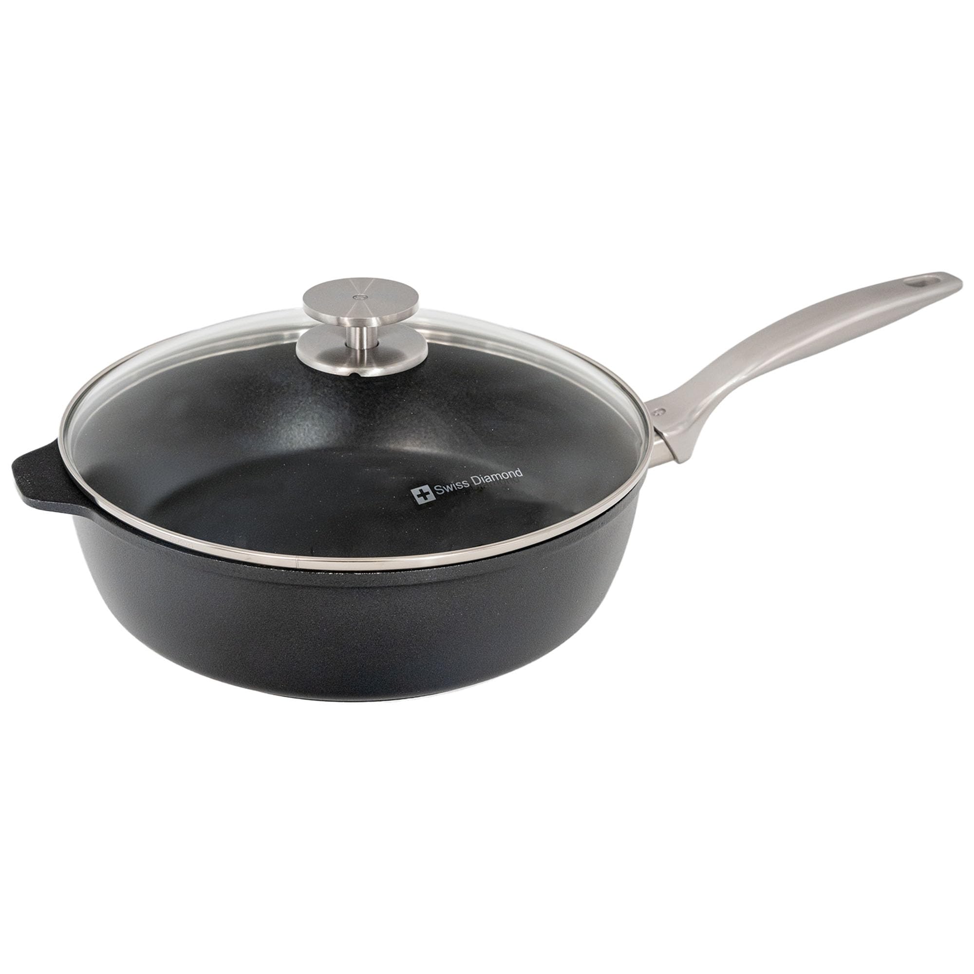 Premium Swiss Diamond Nonstick Saute Pan with Lid - 10.25 Inch, 3.8 Quart Capacity - Diamond Coated Aluminum Cookware with Stainless Steel Handle - Oven & Dishwasher Safe Up to 500°F - Perfect for Sautéing, Frying, and Simmering - Ideal for Home Cooking & Professional Kitchens