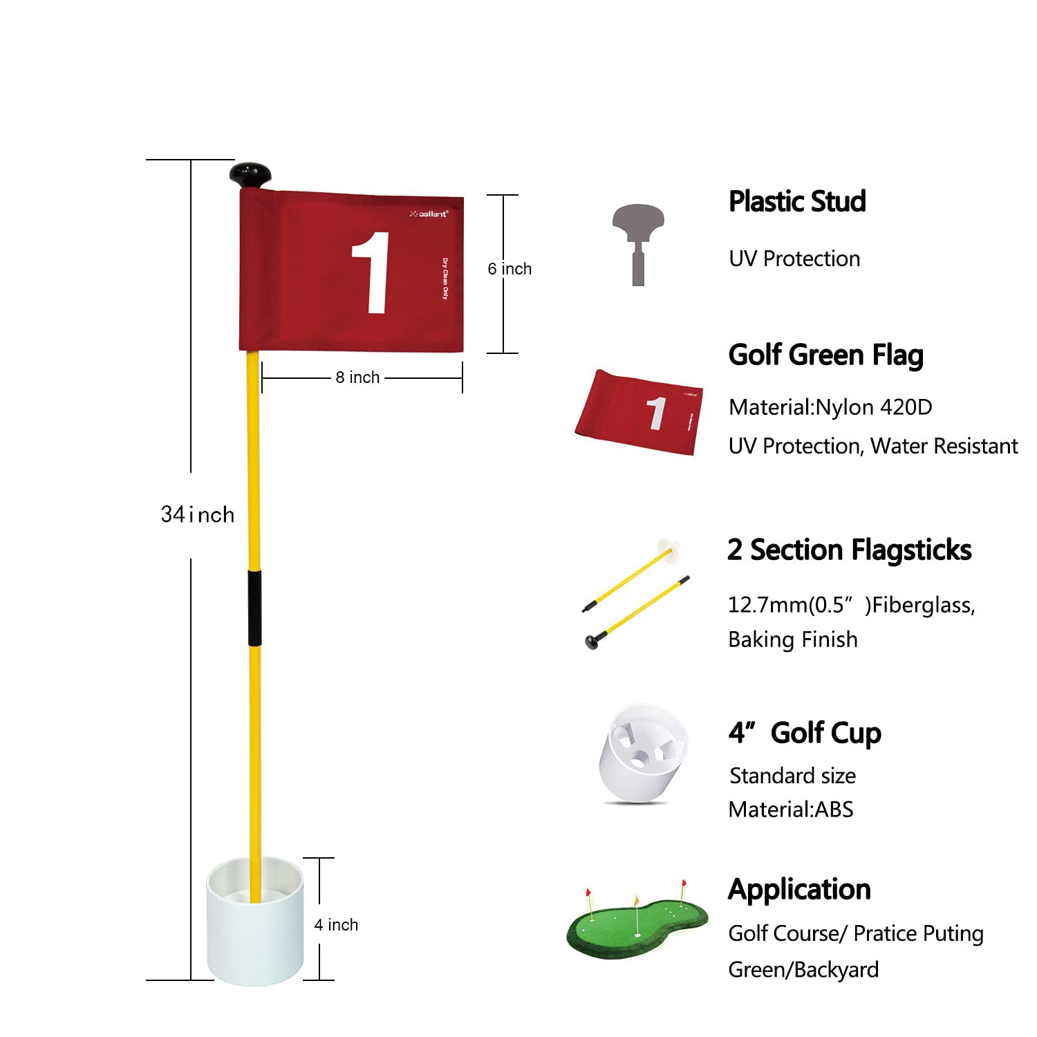 X·CELLENT Portable Mini Golf Putting Green Set with 2-Section Fiberglass Flag Sticks - Practice Golf Hole Cup & Pin Flags for Backyard, Lawn, Office - Perfect Golf Training Aid & Gift Idea for Men Women