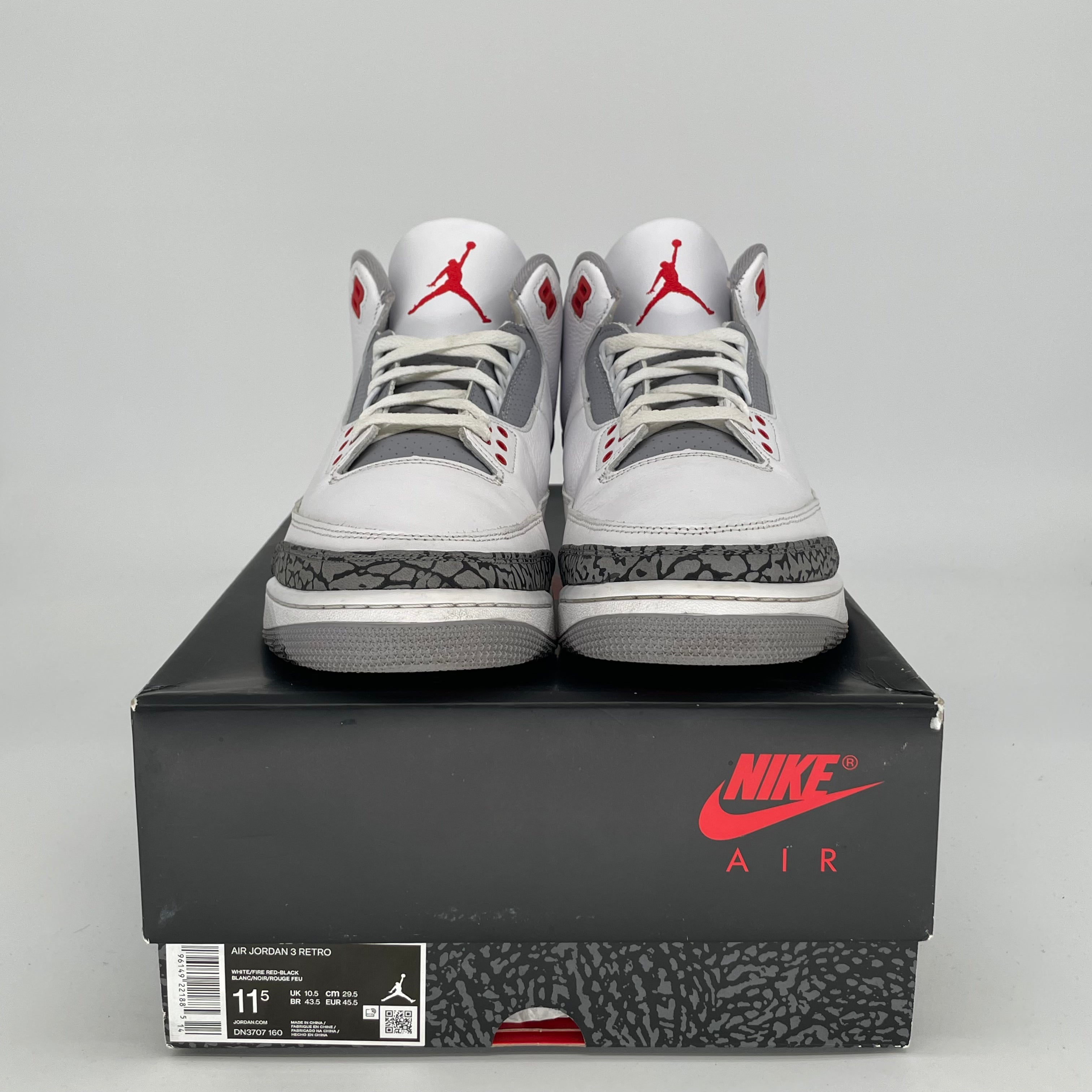 AIR JORDAN 3 Retro Fire Red Men's Basketball Shoes Size 11.5 - DN3707-160 | Authentic Sneakers for Casual Wear, Sports & Street Style