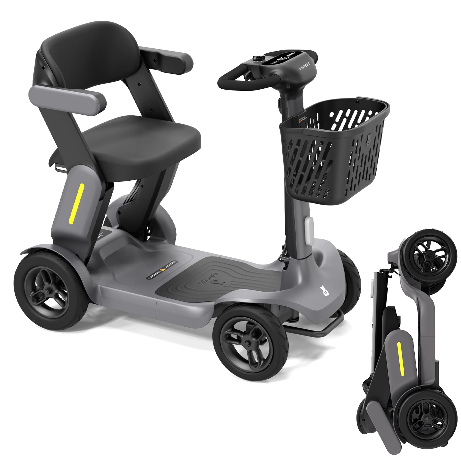 Foldable Mobility Scooter for Adults & Seniors - 25 Miles Range, 6 MPH, Lightweight Travel Scooter with Large Wheels & LED Headlight for Outdoor Use, Includes Storage Basket - Perfect for Shopping, Travel & Daily Mobility Assistance