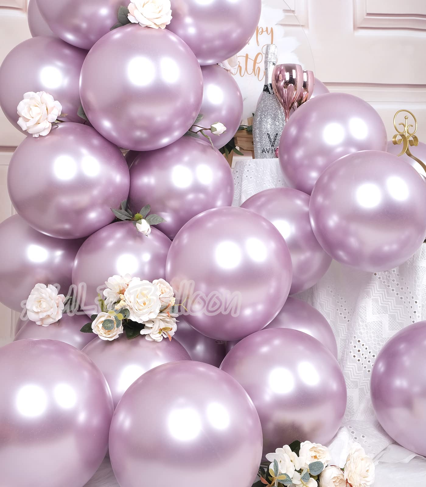 50 Pcs 12 Inch Metallic Light Purple Latex Balloons - Chrome Lavender & Lilac Helium Balloons for Birthday, Graduation, Gender Reveal Party Decorations - Perfect for Indoor/Outdoor Celebrations, Baby Showers & Wedding Decor