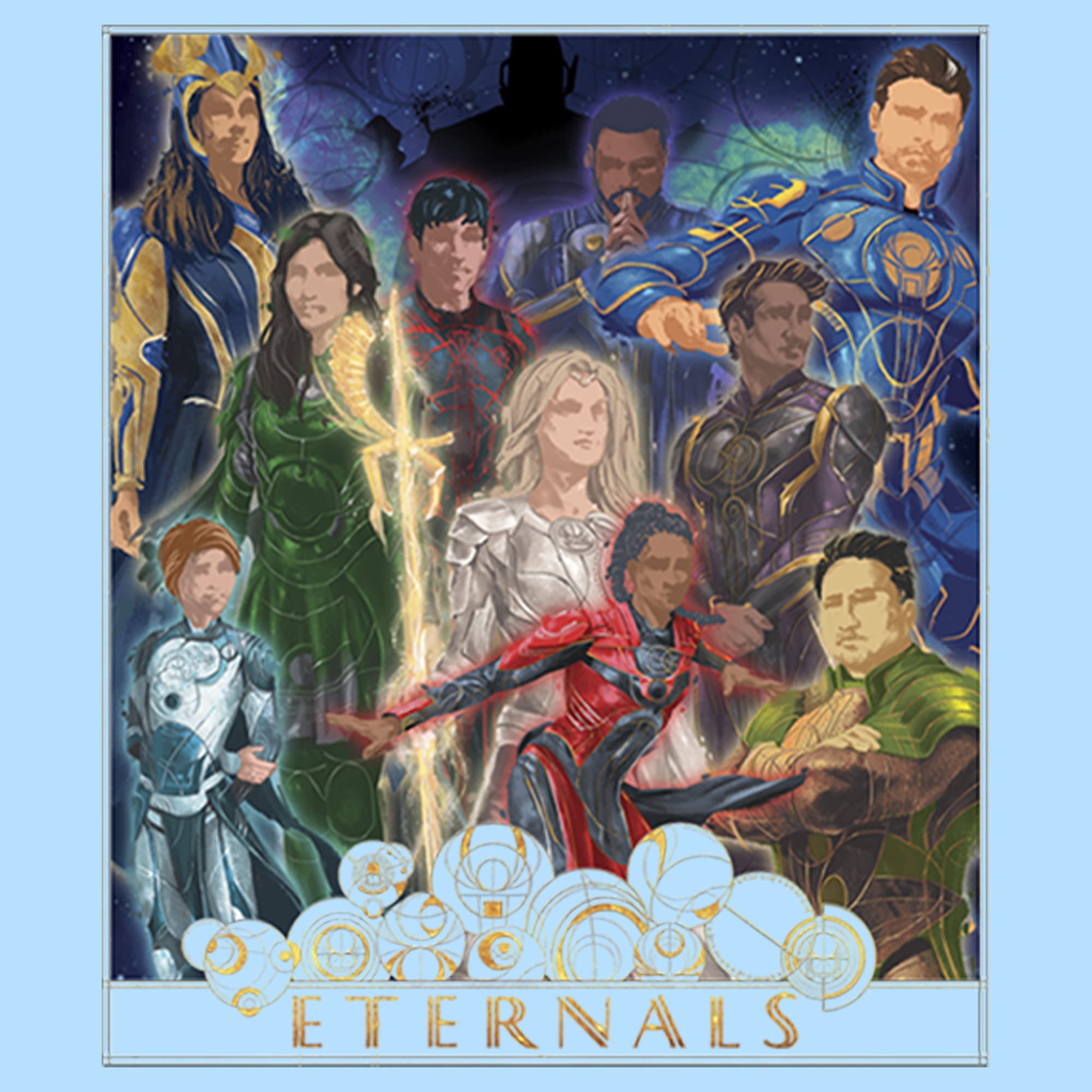 Marvel Eternals Watercolor Graphic T-Shirt for Men - Superhero Movie Merchandise - Perfect for Comic Con, Cosplay & Marvel Fan Gifts