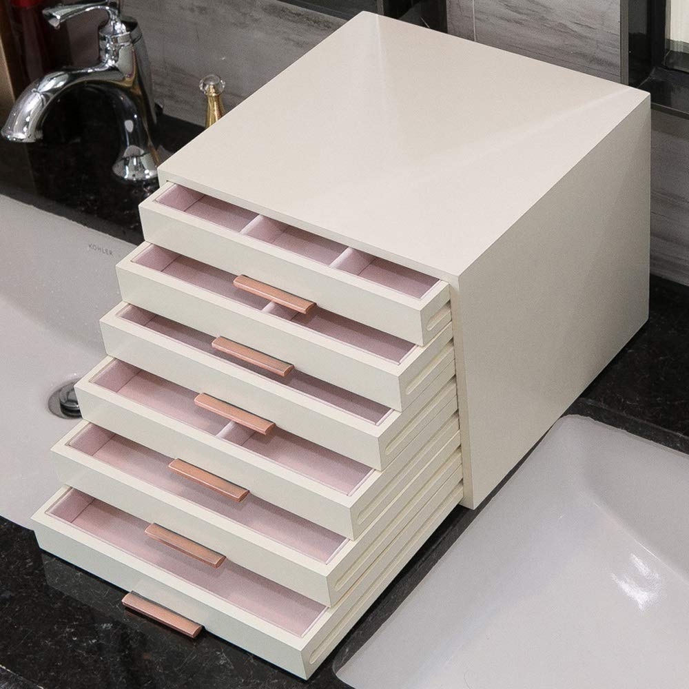 6-Layer Wooden Jewelry Organizer Box for Women - Beige Jewelry Storage Case with Multiple Compartments, Perfect for Necklaces, Rings & Earrings - Ideal Gift for Girls and Women, Great for Travel, Home Decor and Daily Jewelry Organization