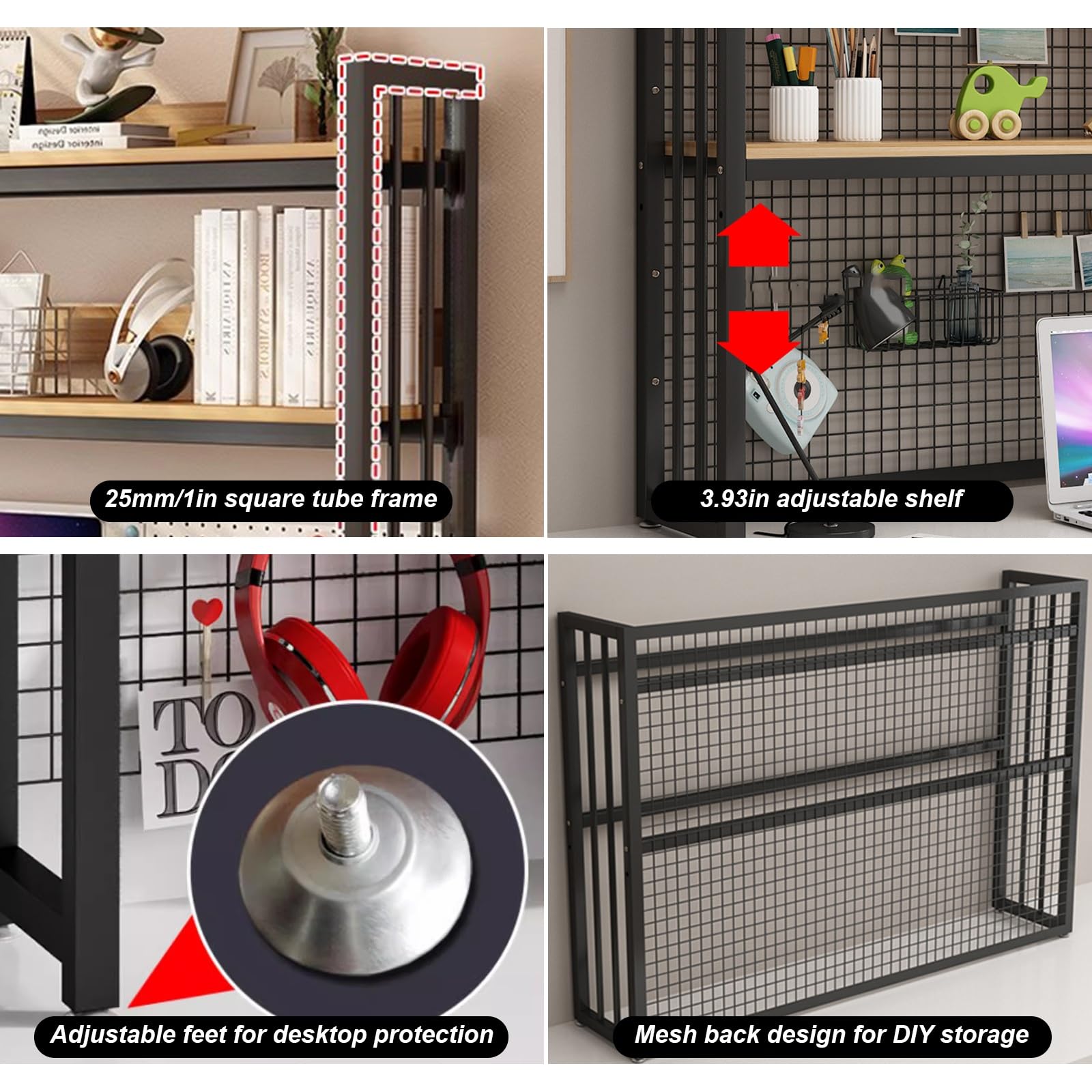 FPIGSHS Adjustable Desk Bookshelf Organizer Rack - 95cm Desktop Bookcase for Office & Home, Computer Desk Organizer with Storage Shelf for Books, Supplies & Accessories - Perfect for Workspace Organization & Display