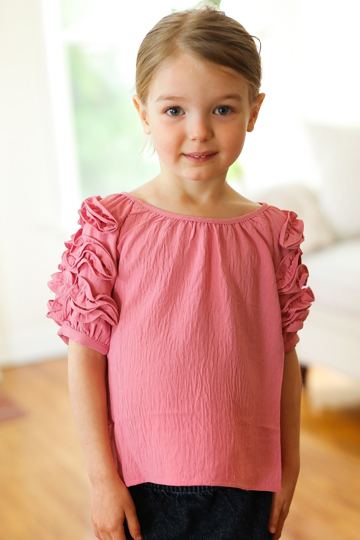 Elegant Rose Print Ruffle Sleeve Blouse with Side Slit - Women's Fashion Tops for Date Night & Special Occasions