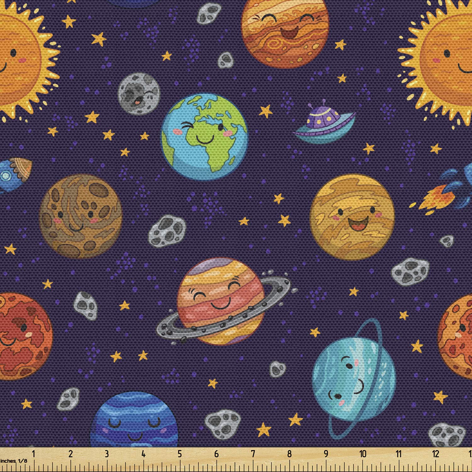 Ambesonne Space Fabric by The Yard - Cheerful Planets & Alien Spaceships Print, Decorative Upholstery Fabric for Sofa, Curtains & Home Decor, 10 Yards Multicolor - Perfect for DIY Projects, Space-Themed Rooms & Sci-Fi Decorations