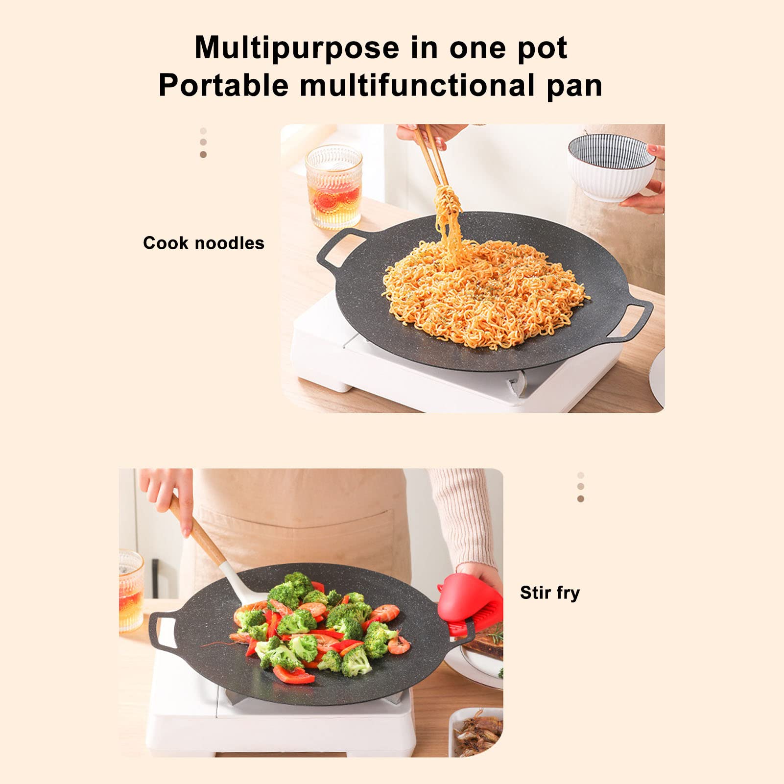 14.17 Inch Nonstick Korean BBQ Grill Pan - Round Griddle with Handle for Stovetop Cooking | Perfect for Korean BBQ, Meats, Pancakes & Ribs | Ideal for Home Kitchen & Outdoor Camping