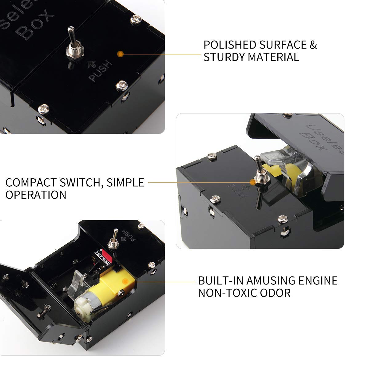 Mini Useless Box - Fully Assembled Fun Toy for Birthday & Party Gifts | Stress Relief & Office Desk Entertainment (Black)