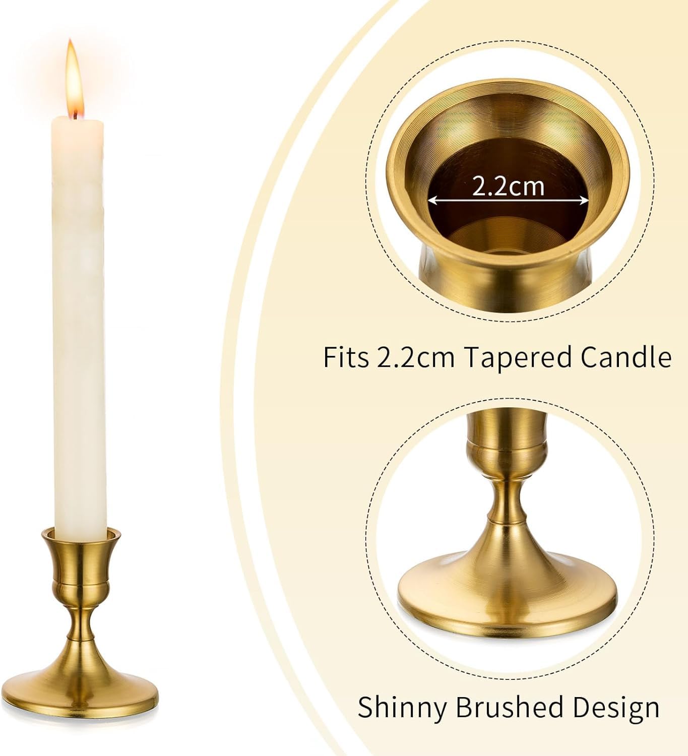Romadedi 6-Piece Gold Brass Candlestick Holders for Taper Candles - Elegant Table Centerpiece for Weddings, Christmas Mantel Decor, and Home Decoration | Perfect for Dining Tables, Fireplace Displays & Holiday Celebrations
