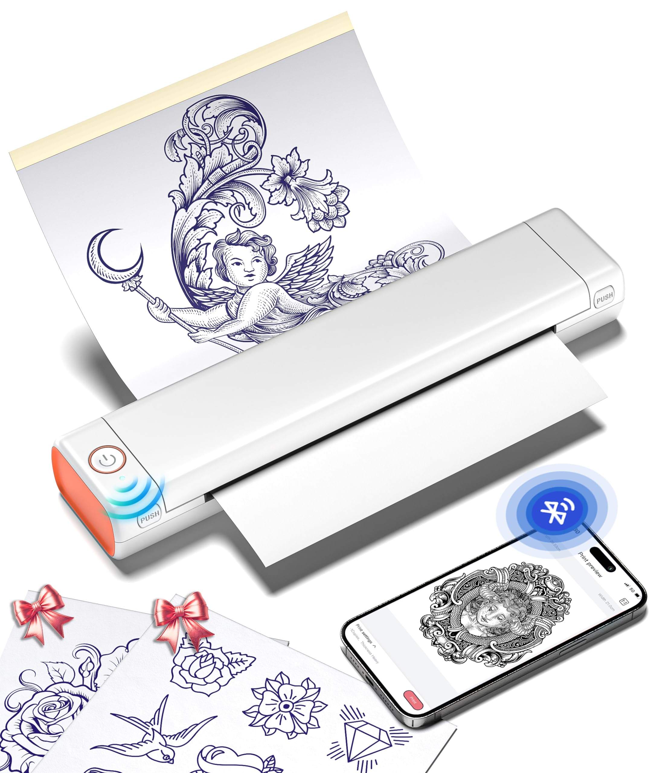 Phomemo M08F Wireless Tattoo Stencil Printer - Portable Thermal Copier Machine with 10 Stencil Papers for Tattoo Artists & Beginners | Smartphone & PC Compatible | Ideal for Tattoo Studios, Home Use & Professional Designs