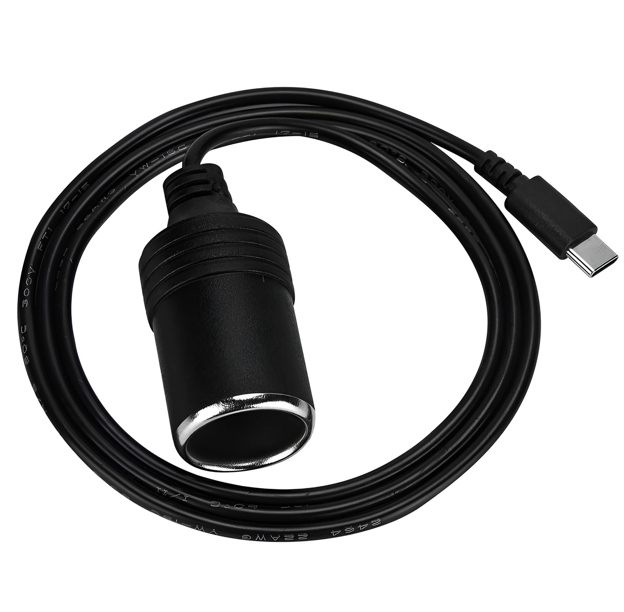 12V USB Type-C Male to Car Cigarette Lighter Female Adapter PD Power Cable - Compatible with 45W~65W USB C Chargers for Dash Cams, GPS Devices & Car LED Light Strips - Perfect for Road Trips & In-Car Charging