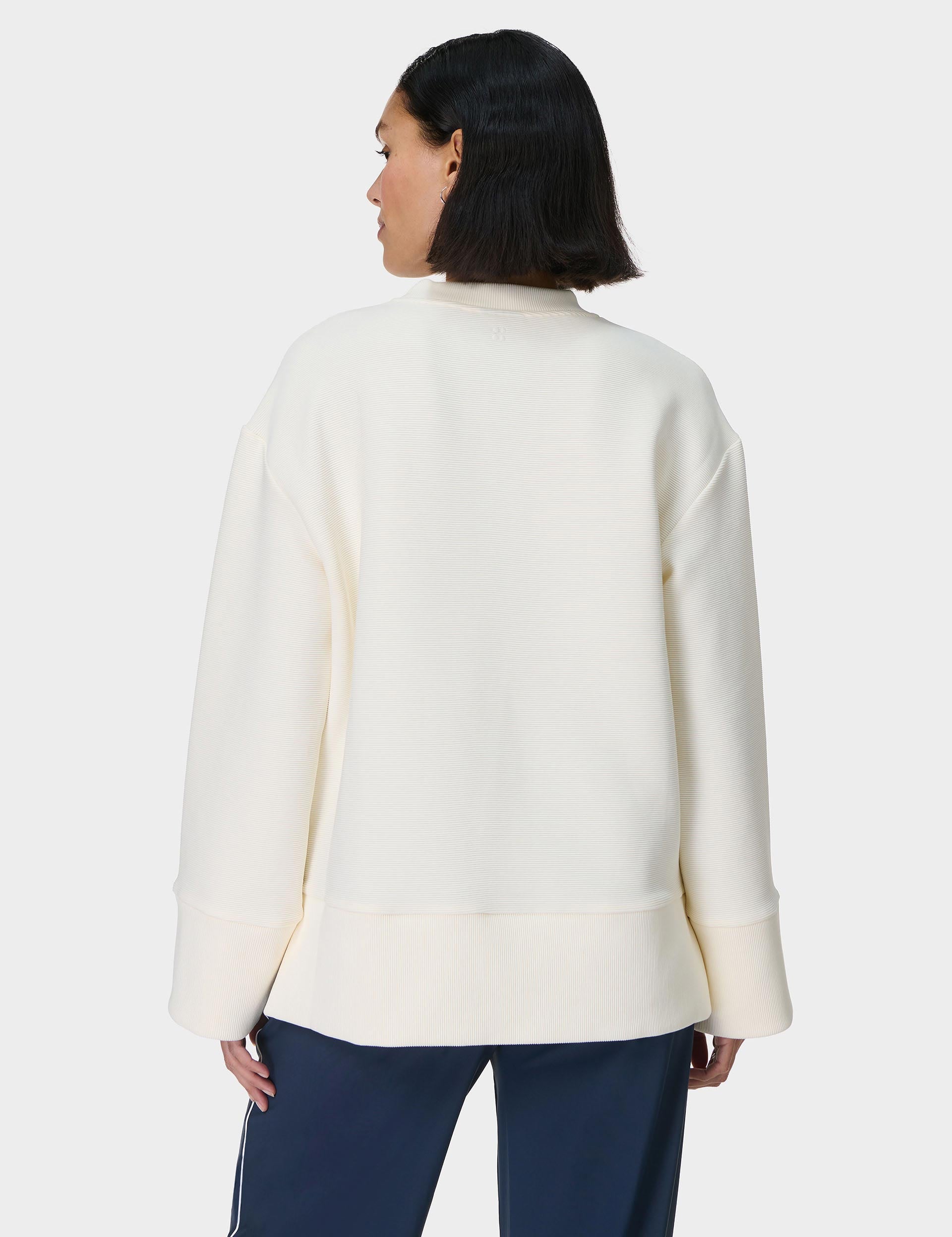 Peaceful Ribbed Sweatshirt for Women - Soft & Cozy Pullover - Lily White - Perfect for Casual Wear, Lounge & Fall Outfits