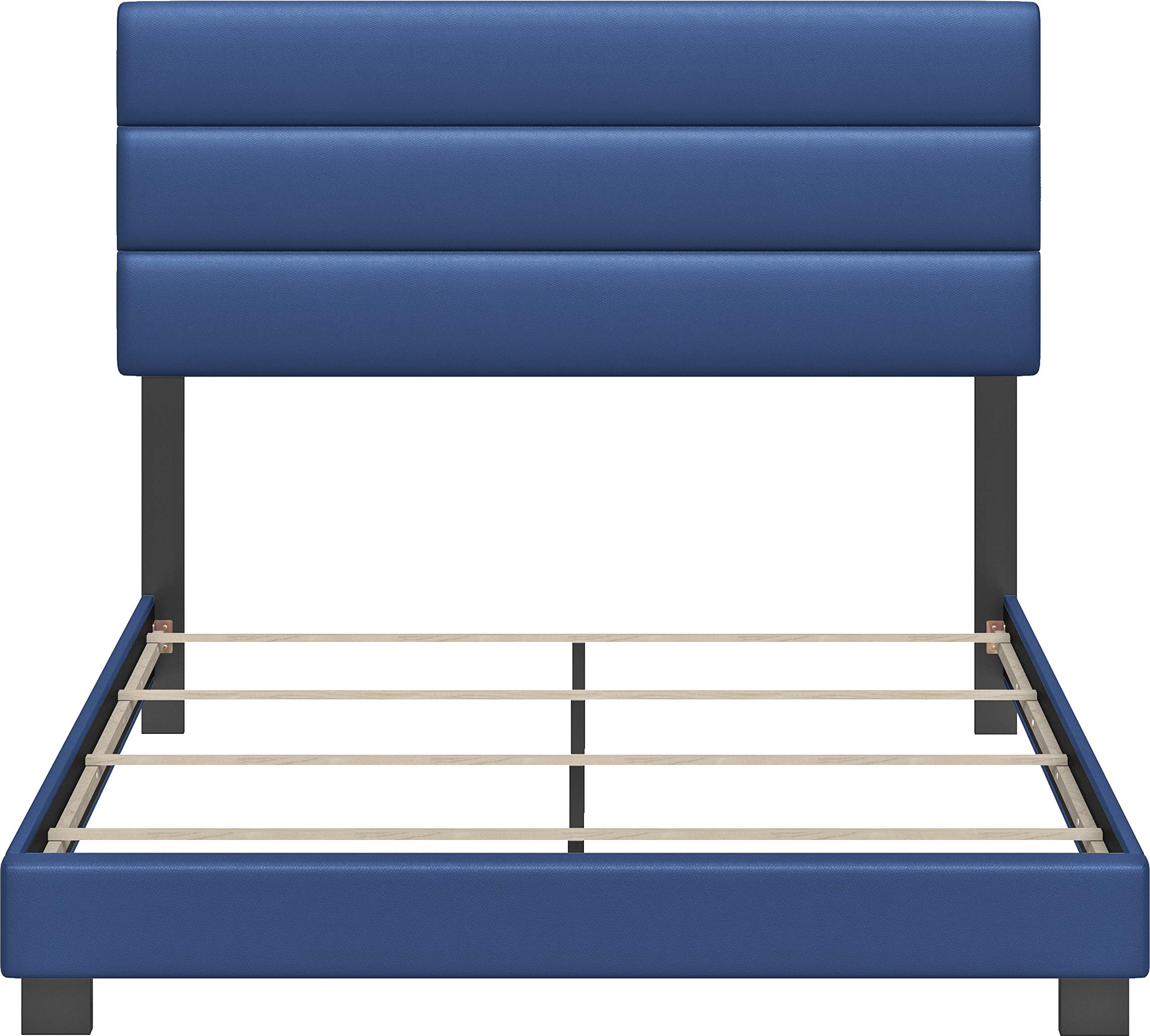 Boyd Sleep Montana Upholstered Platform Bed Frame with Tri-Panel Headboard - Full Size Mattress Foundation, Strong Wood Slat Supports, Faux Leather in Blue - Perfect for Modern Bedrooms, Guest Rooms & Small Spaces