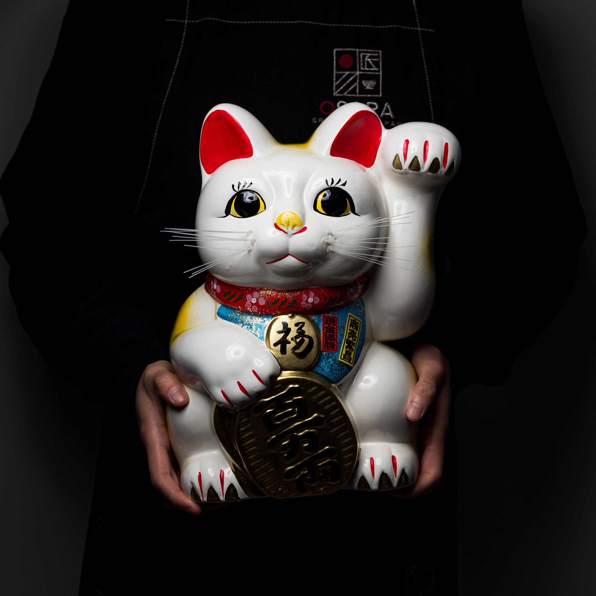Tokoname Ware Lucky Cat Ornament - 33cm Left Hand Waving Maneki Neko for Home Decor, Office & Gift | Japanese Fortune Cat Figurine for Good Luck & Prosperity