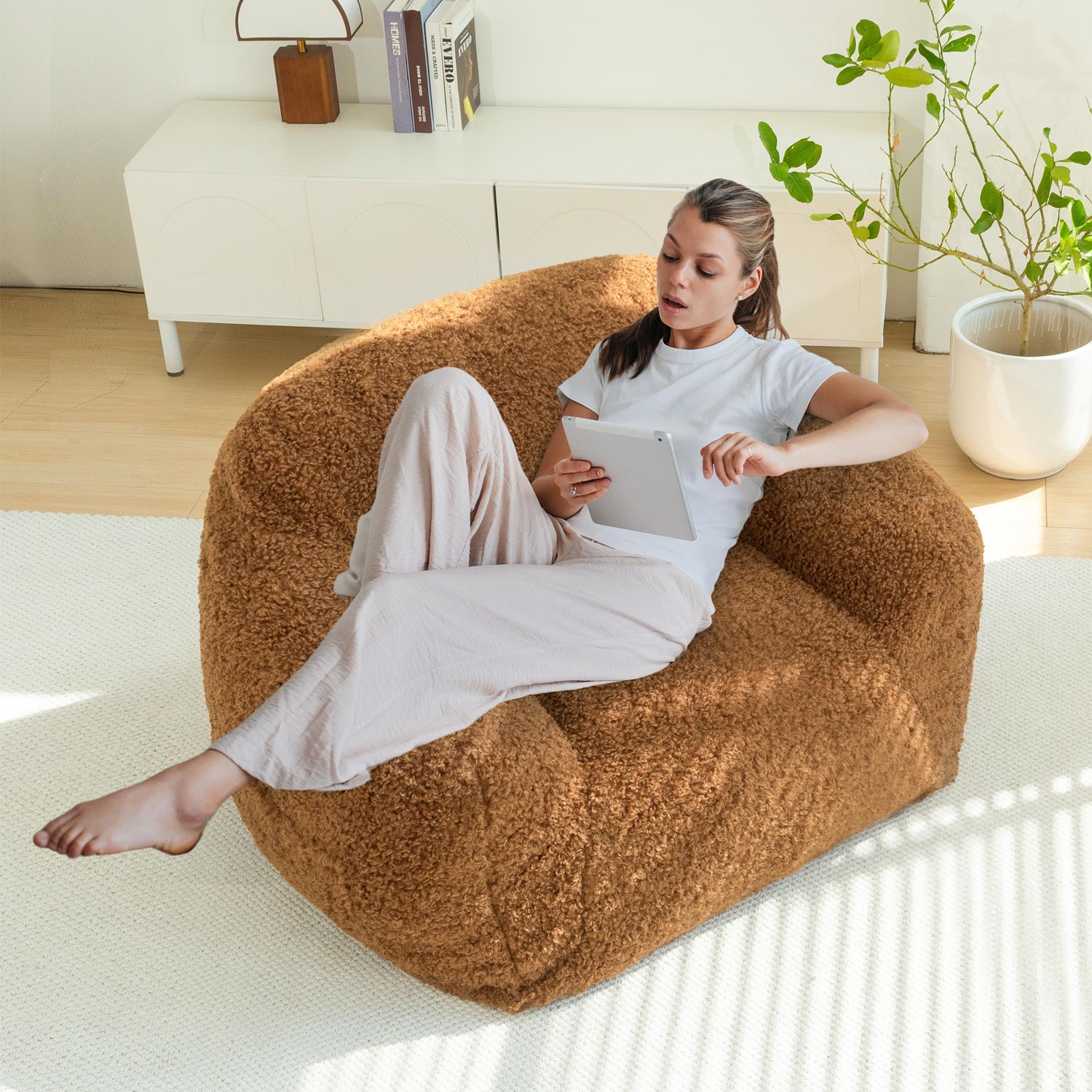 MAXYOYO Large Wool Bean Bag Chair with Pillow - Ultra Comfortable Lounge Chair for Adults, Perfect for Reading, Gaming & Relaxing in Living Room, Bedroom or Dorm