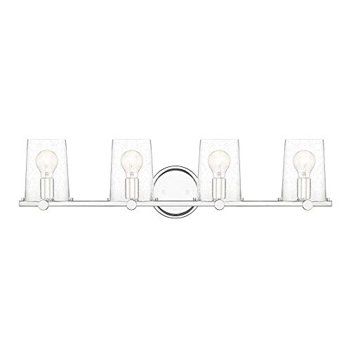 Designers Fountain 95804-CH Matteson 4-Light Bathroom Vanity Light Bar, Chrome Finish with Clear Seedy Glass for Modern Bathroom & Powder Room Lighting