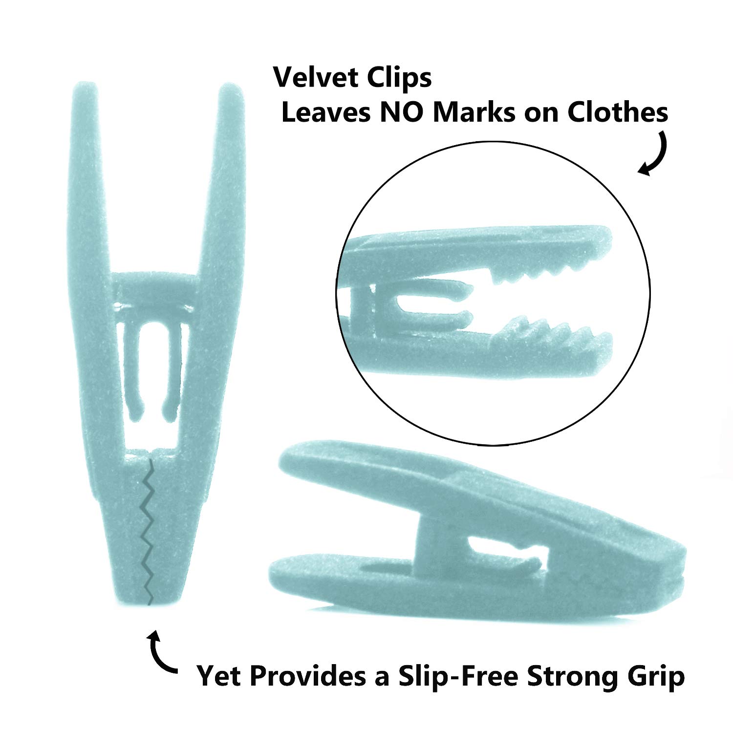 20 Pack Velvet Hanger Clips for Velvet Hangers, Durable Pant Hanger Clips for Baby Clothes, Aqua Blue - Perfect for Organizing Baby Wardrobes and Delicate Garments