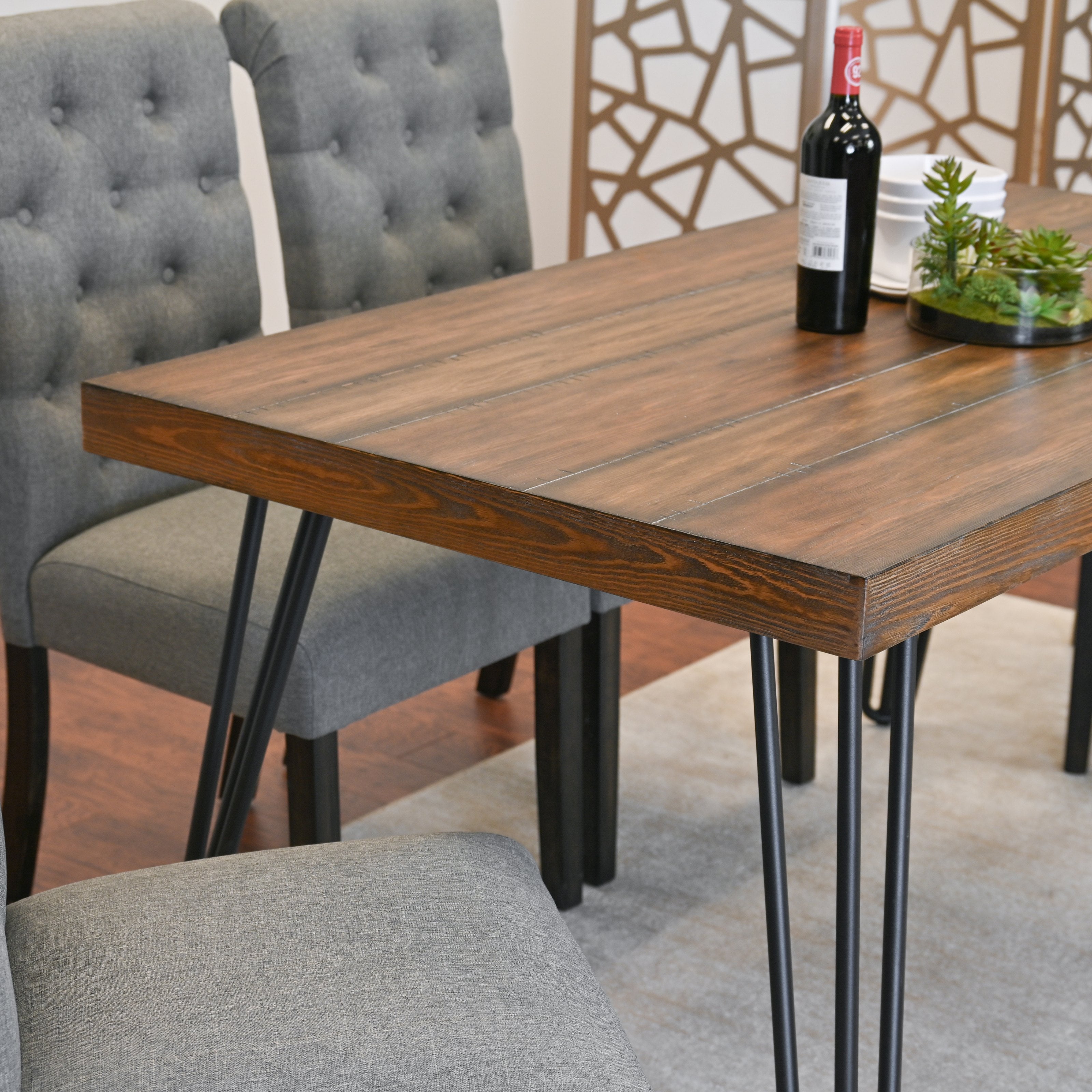 Roundhill Furniture Ashford 5-Piece Dining Set with Hairpin Leg Table and 4 Chairs - Modern Kitchen & Dining Room Furniture for Small Spaces
