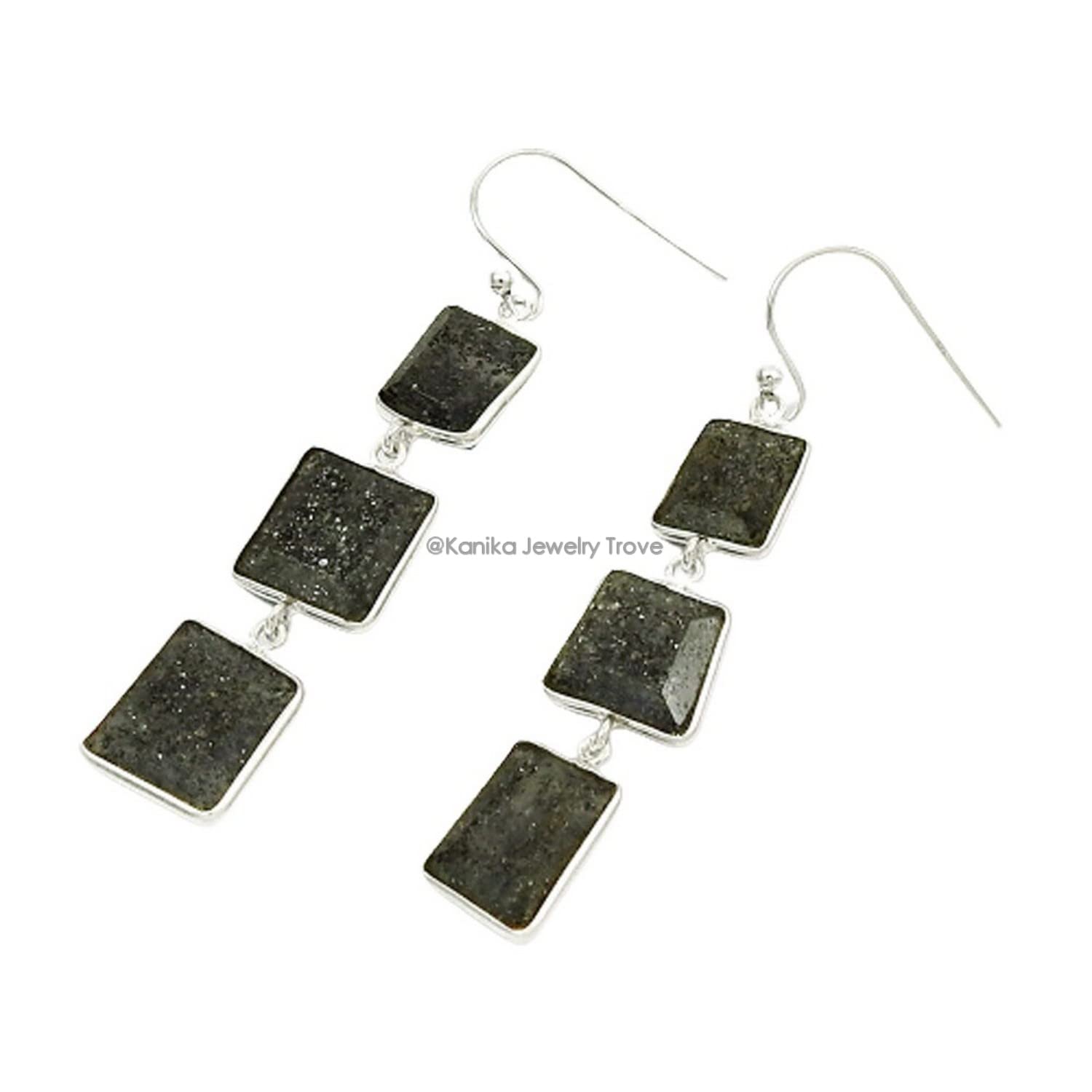 925 Sterling Silver 3-Tier Dangle Hook Earrings for Women | Handmade Sunstone Gemstone Jewelry | Elegant Gift for Birthday, Wedding & Party Occasions