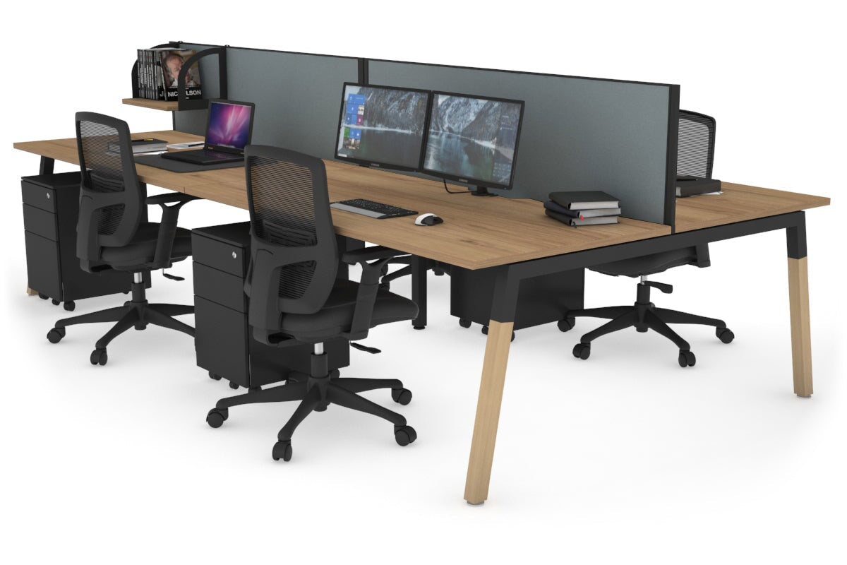 Quadro A Legs 4-Person Office Workstation with Wood Legs & Cross Beam - 1800L x 800W Dimensions with Cable Management Scallop - Perfect for Collaborative Workspaces & Modern Office Desks